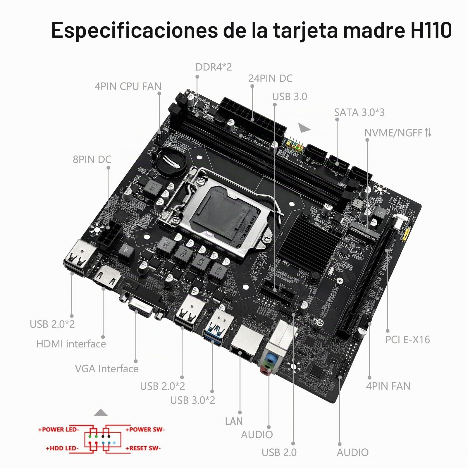 SHANGZHAOYUAN - Placa base LGA 1151 H110 Gaming para Intel 6-9th Gen Core i3/i5, Pentium, Celeron Series, DDR4, PCIe 3.0/2.0, NVME/NGFF M.2, SATA 6 Gbps, VAG, compatible con HDMI