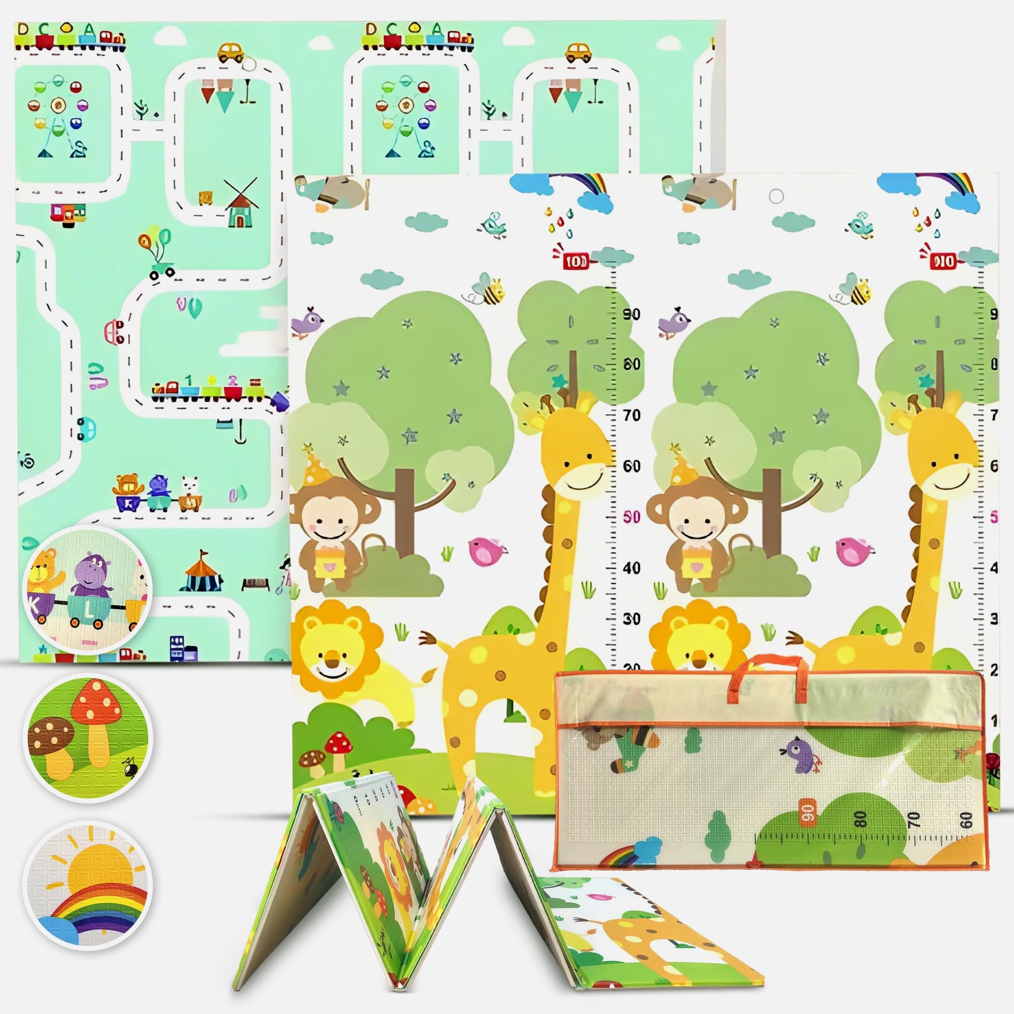 Babybaipro - Alfombra Bebe Acolchada Plegable 200x180x1 cm, Colchoneta Infantil Reversible XPE, Impermeable, No Tóxica, Tapete Juegos Actividades Regalo Niña-Niño Cumpleaños Navidad. Baby PlayMat