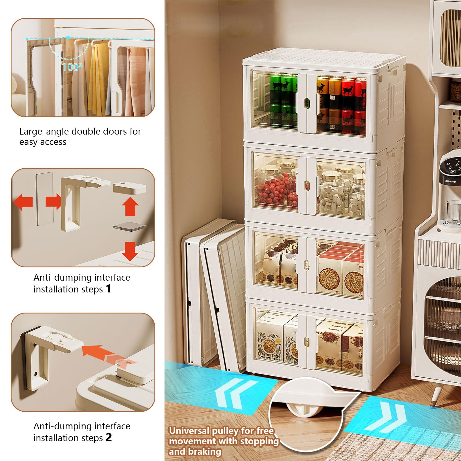 AIZYR Collapsible Storage Bins 5-Tier Organizer With Wheels & Lid - Stackable Plastic Cabinet For Home, Office, Dorm