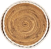 Boston International Water Hyacinth Rope Edge Serving Trays Set of 2 - 14" & 11.5" Round Decorative Trays for Entertaining