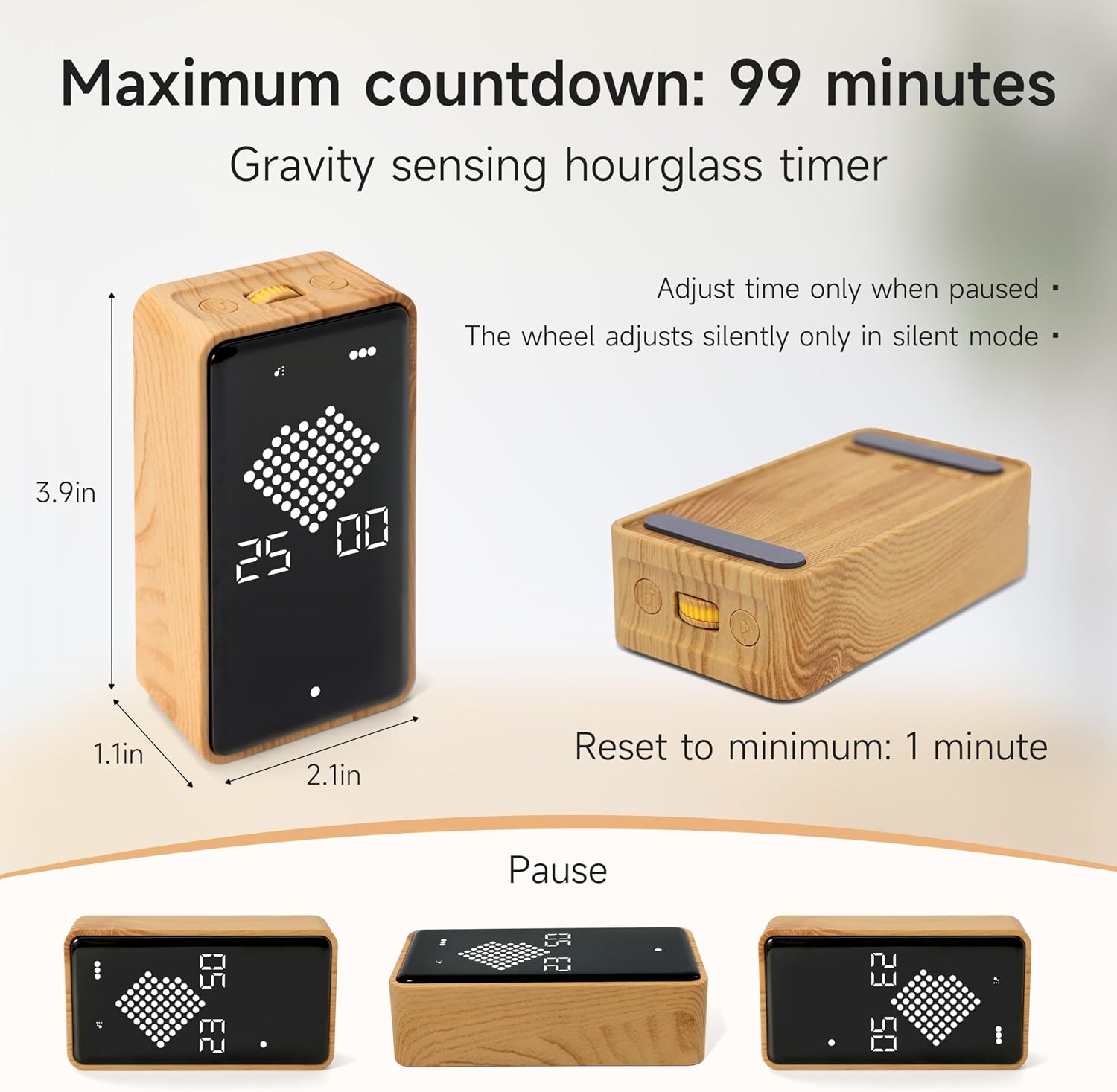 Visual Timer, Rechargeable Digital Hourglass Timer with LED Display
