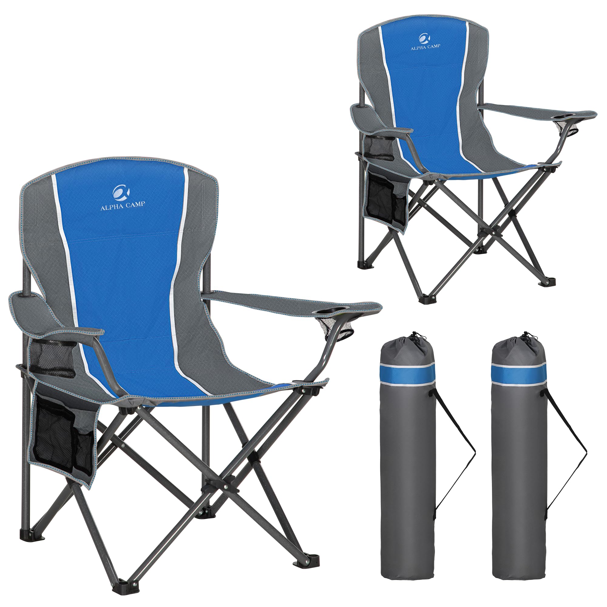 ALPHA CAMP Camping Chairs Set of 2 for Adults Folding Camping Chair with Cup Holder & Side Pocket Heavy Duty Camping Chair with High Back Up to 160kg, Foldable And Portable, Blue — image 1