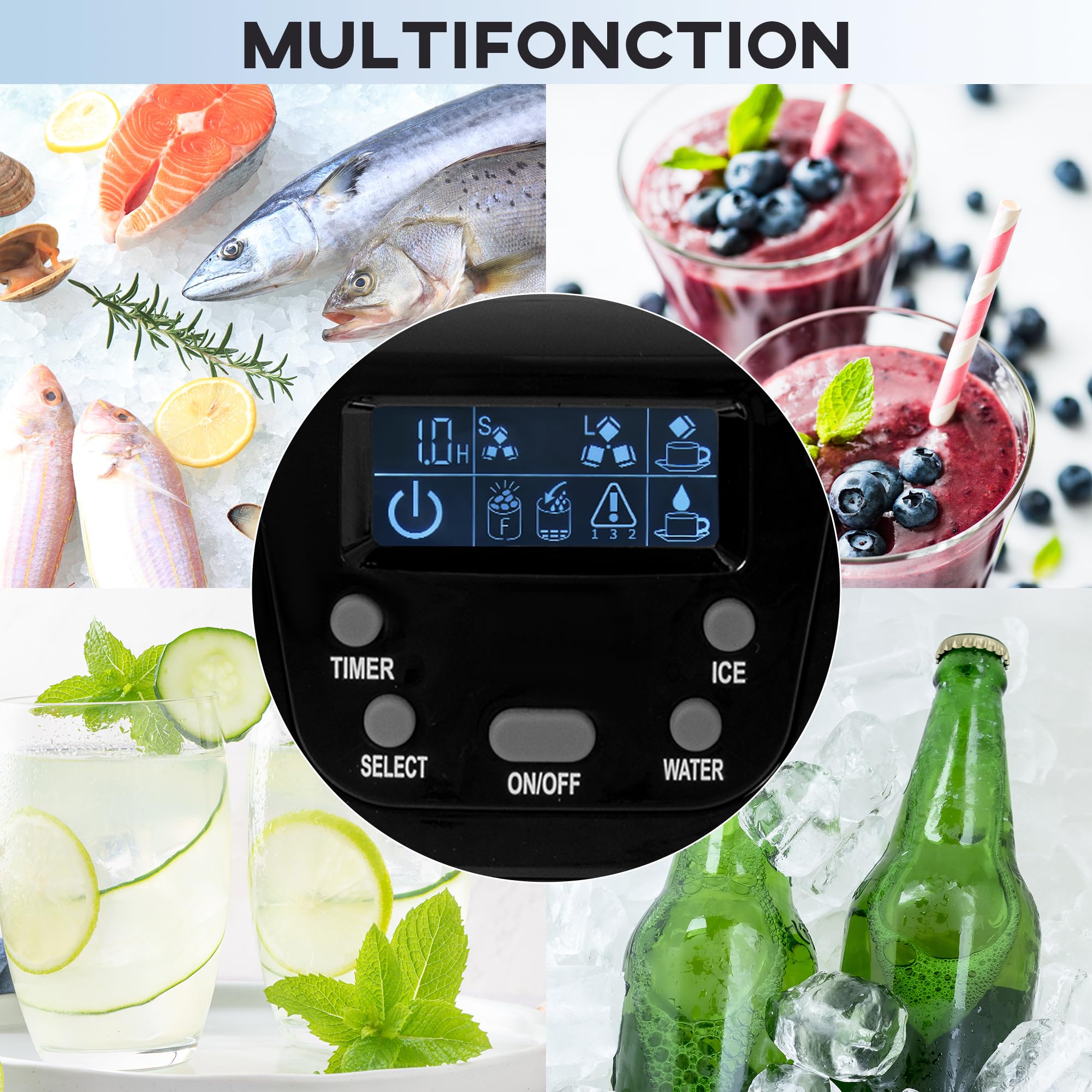 HOMCOM Machine à Glaçons avec Distributeur d'Eau, 12kg en 24h, 9 Glaçons en 6-10 Minutes, Ice Maker Portable, Taille de Glaçon Réglable, Minuterie, Réservoir d'Eau 3L, pour Maison, Cuisine, Bar, Noir