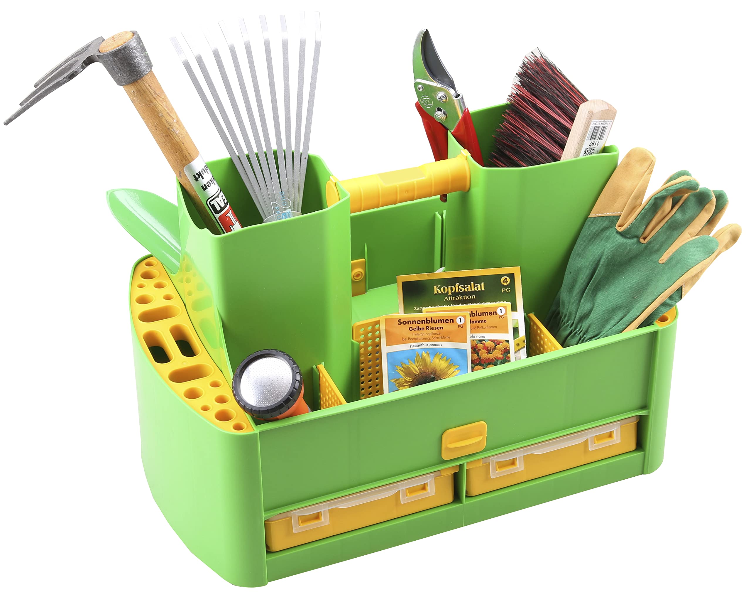 Allit GartenAid > W< 19/62 - Caja de herramientas multiusos para herramientas de jardín, color verde y amarillo