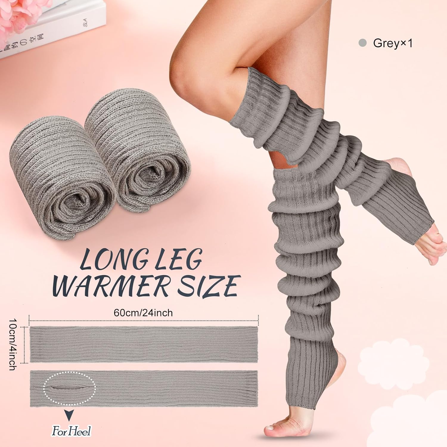 SATINIOR Long Leg Warmers for Women 24 Inch over The Knee Knit Ribbed Leg Warmer Stirrup Yoga 80s Party Dance Ballet Supply - Image 3