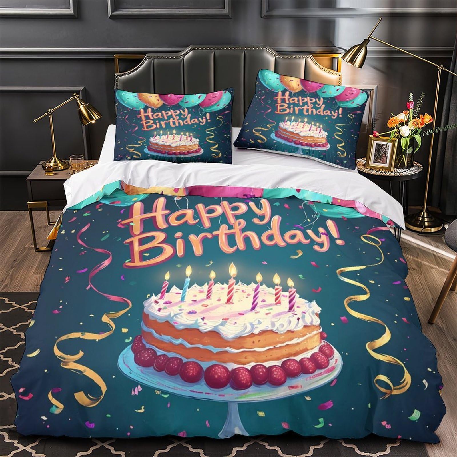 MMDASBVPE Birthday Card Duvet Cover 3D Design Printed Machine Washable 3 Pieces Bedding Set Zipper Comforter Cover Hotel Quality Washable for Adults Kids Women Teens Youth Double（200x200cm）