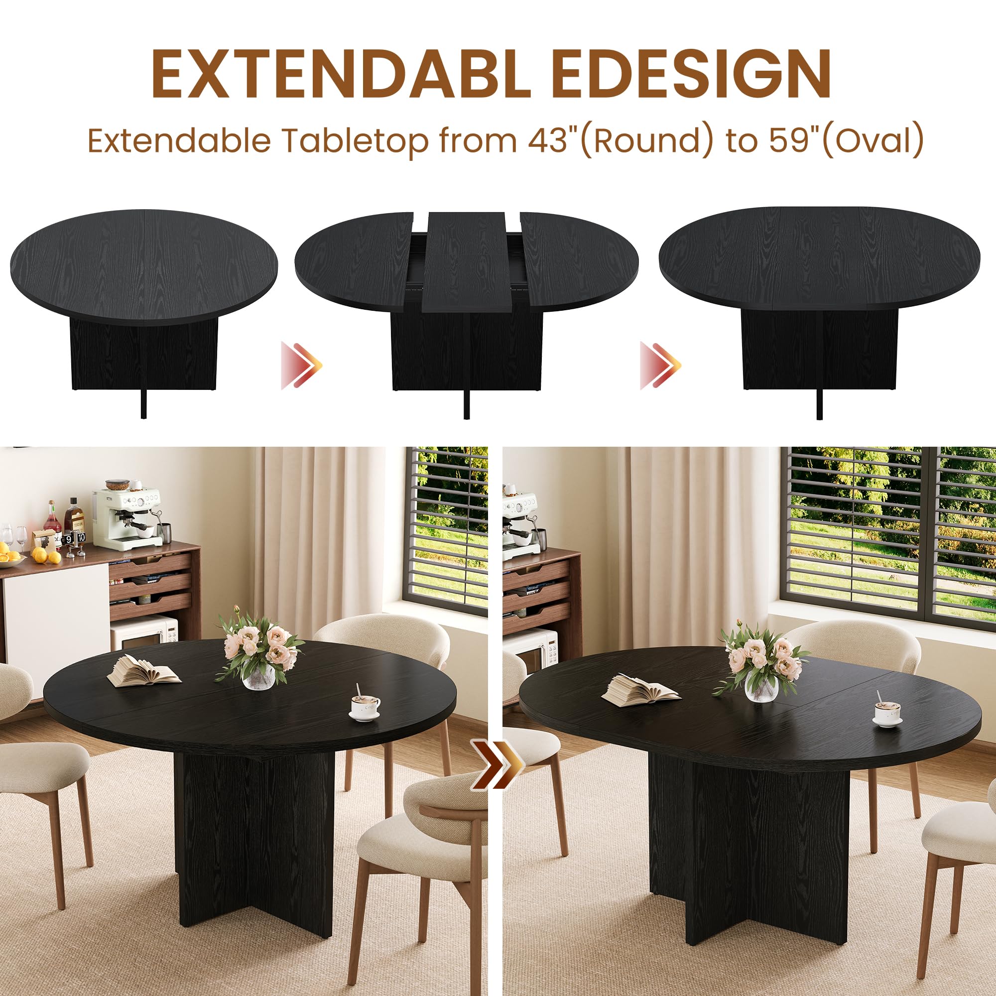 Amazon.com - 43.3''-59'' Extendable Dining Table for 4-8, Round to