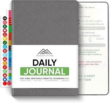 Journal For Men & Women - Gratitude Journal, Self Care & Mental Health Journal For Women & Men - A5 - Grey - Productivity Store