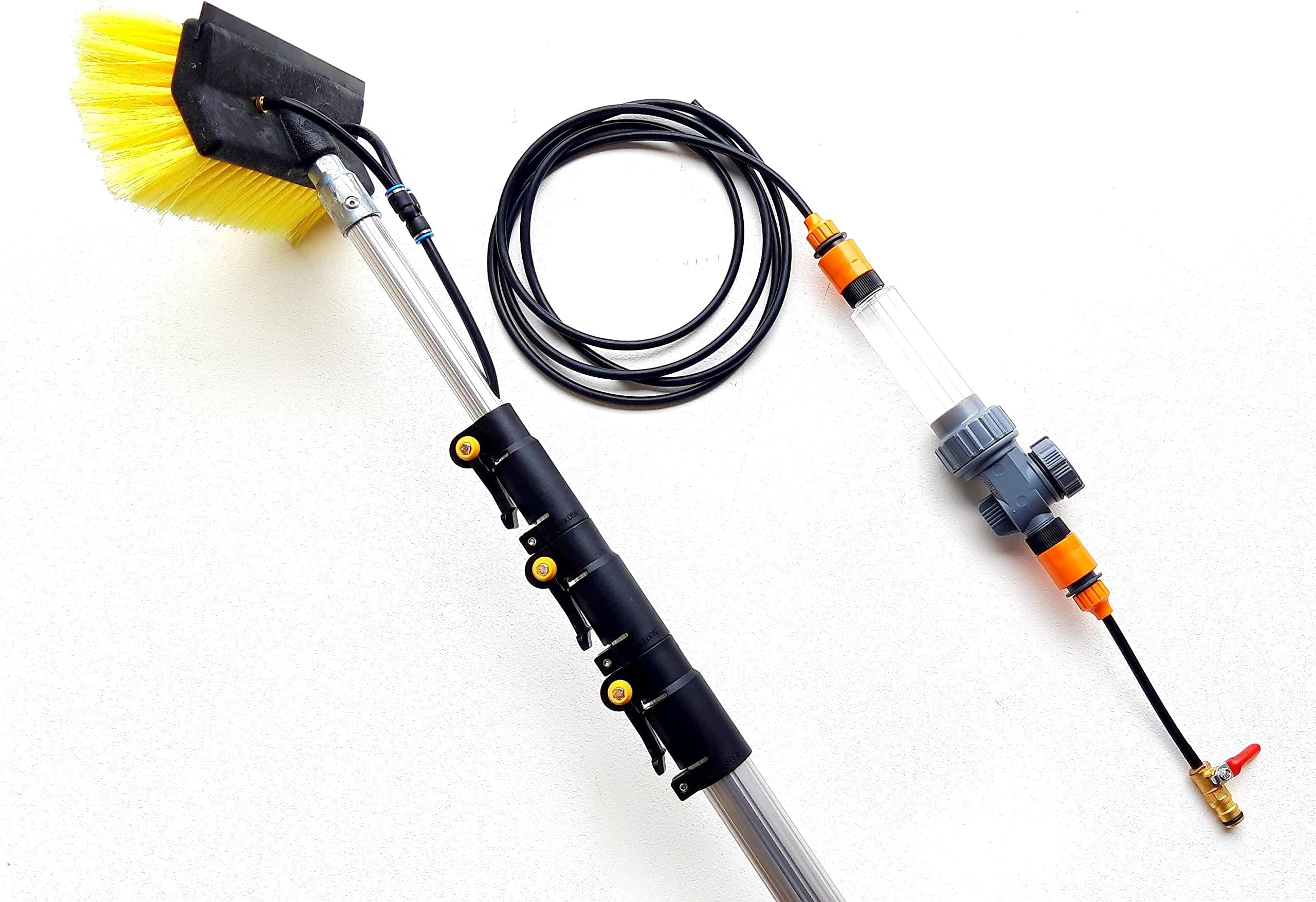 Hi-Tech,Water Fed Window Cleaning Pole 4 mtrs,13 Foot Long With Built In Squeegee Blade And Soap Dispenser, Telescopic Hose Fed, Gutters Conservatory Extendable Extended Brush Kit