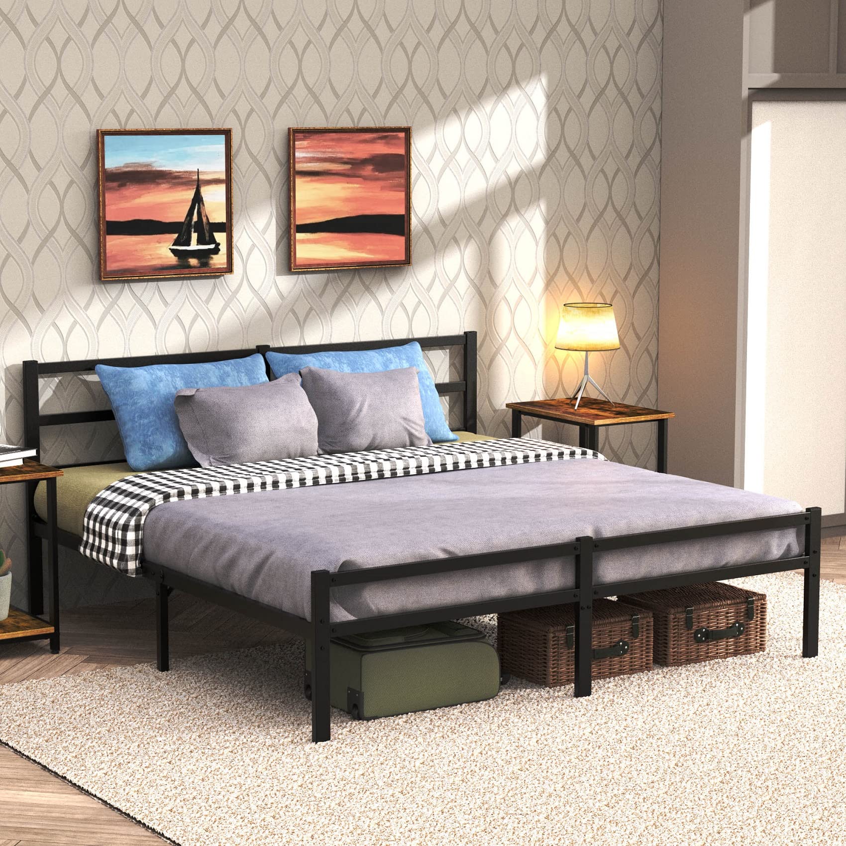 Mr IRONSTONE King Bed Frame with Headboard and Footboard, 14 Inch