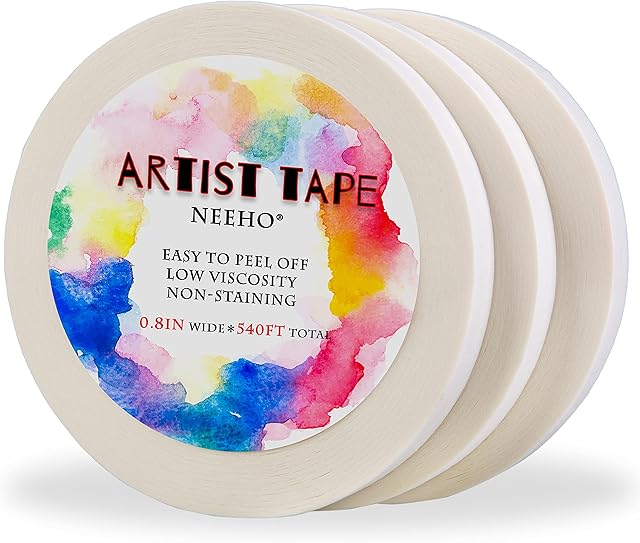 Artist Tape for Drafting Art, Neeho 3 Pack Acid-Free White Masking Tape for Watercolor Painting Canvas Framing, 0.8inch Wide 540FT Long Total