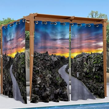 Black Reef Outdoor Curtains for Patio Waterproof, Blue Sky, Blackout Outside Curtains for Porch Gazebo Pergola Garden Cabana, 2 Panels W54 x L74 Inch, Privacy Light Blocking Drapes - A88