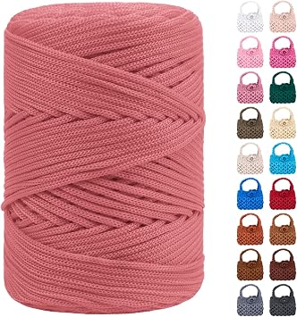 Polyester Macrame Cord 3mm x 185yards, Braided Macrame Cord Polypropylene Silk Cord, Crochet Bag Polyester Yarn for Crocheting, Bag, Wall Hangings, Rug, DIY Crafts Bean Pink