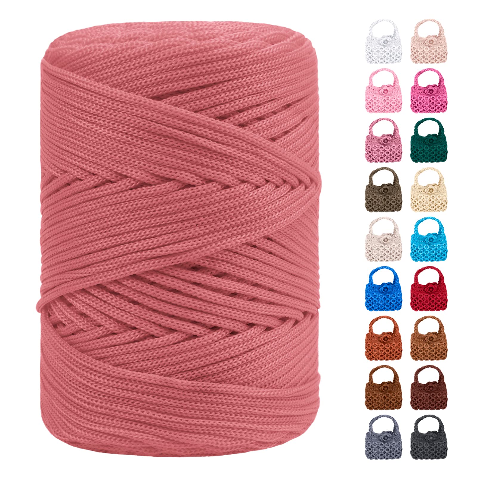 LEREATI Polyester Macrame Cord 3mm for Crocheting, 170m Braided Rope, Polypropylene Crochet Bag Cord, Yarn for Basket Bags DIY Crafts Home Decoration (Bean Pink)