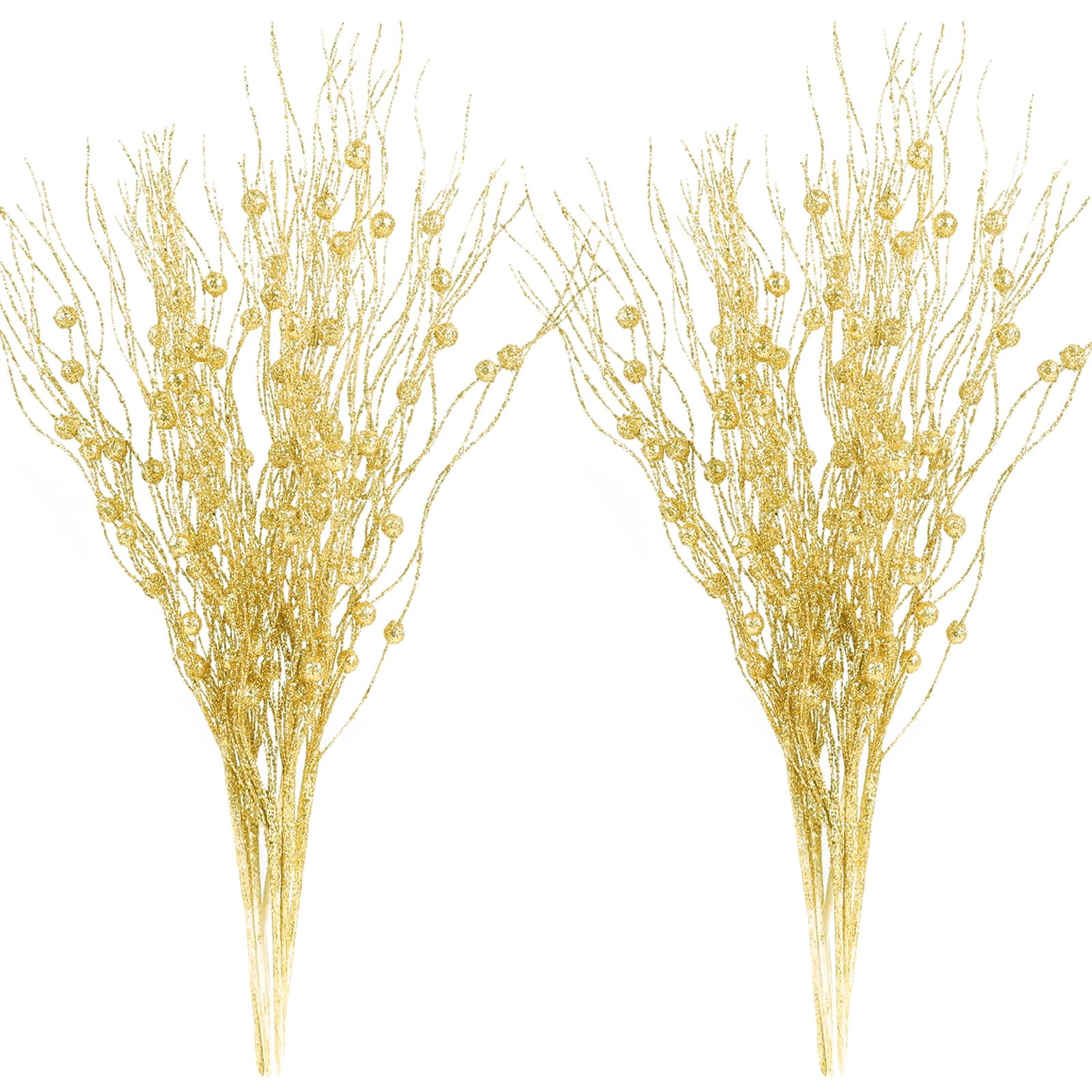 Juego de 12 rollos de purpurina artificial para árbol de Navidad, 41 cm, adornos de bayas doradas, ramas decorativas para decoración de árbol de Navidad, corona de Adviento, guirnalda de Navidad,
