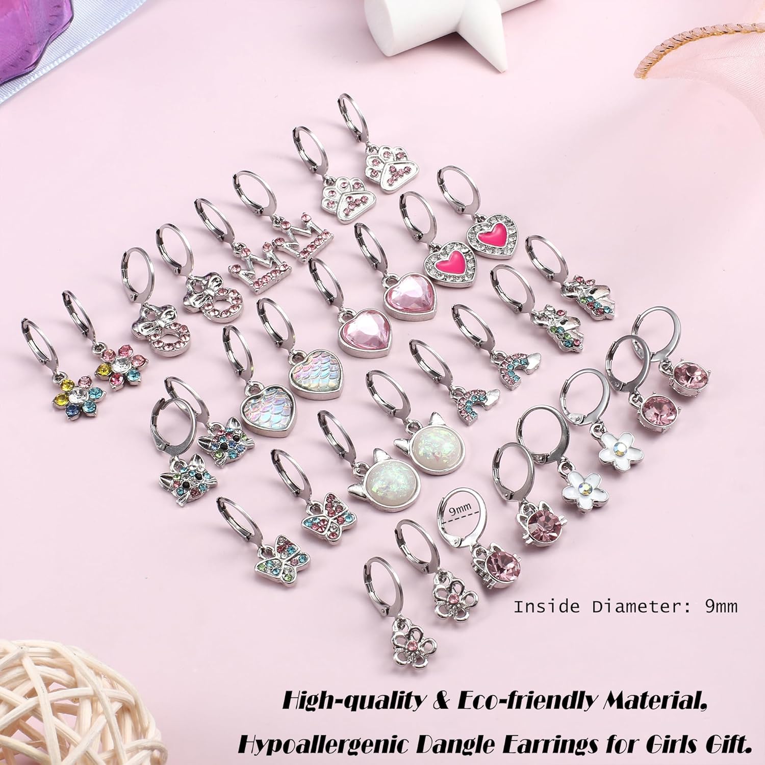 BESTEEL 16Pairs Hypoallergenic Earrings for Girls Women Stainless Surgical Steel Huggie Hoop Earring Set for Sensitive Ears Cute Dangle Pink Kids Toddler Jewelry with Charm Age: over 4 years old - Image 6