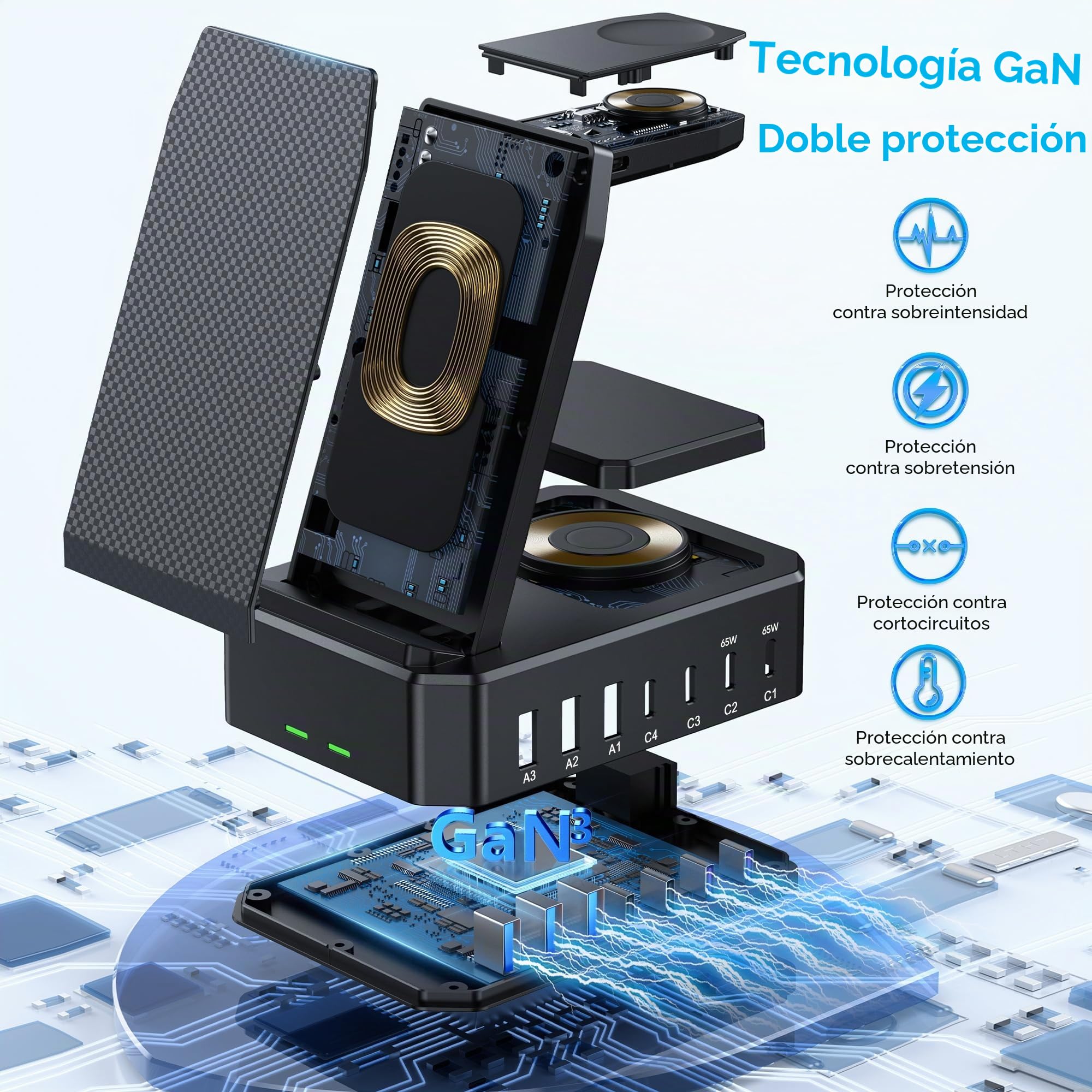 Estación de carga de 300 W para múltiples dispositivos Apple, cargador inalámbrico 10 en 1 para iPhone, GaN III USB C 65W PD base de carga rápida para MacBook, iWatch y Airpods (carga inalámbrica solo