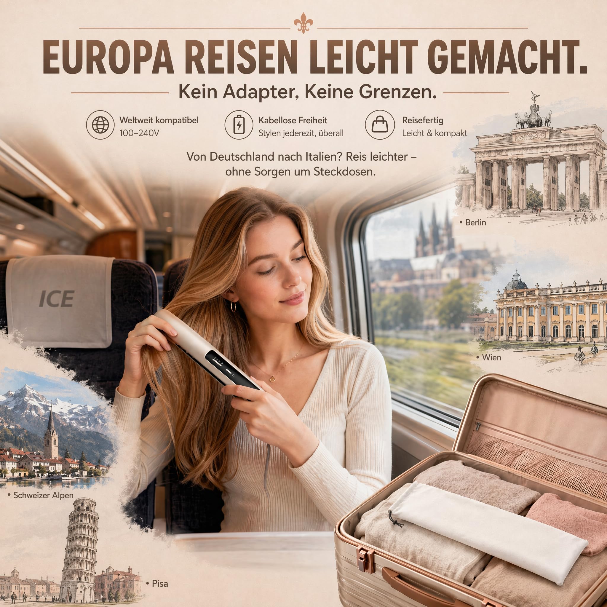Glätteisen Mini Kabellos 5000mAh Akku - 2 in 1 Glätteisen Locken und Glätten | Reiseglätteisen mini für Handtasche | Kleines Glätteisen ohne Kabel für alle Haartypen | Frizz Reduzieren（160-200℃）