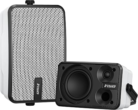 Inwa Outdoor Bluetooth Speakers, IPX5 Waterproof 400W Wall Mount Speaker, Powerful Indoor/Outdoor Sound System, Wireless Sync Up to 100 Speakers, Suitable for Patio/Porch/Gazebo/GarageMZ-621, Pair