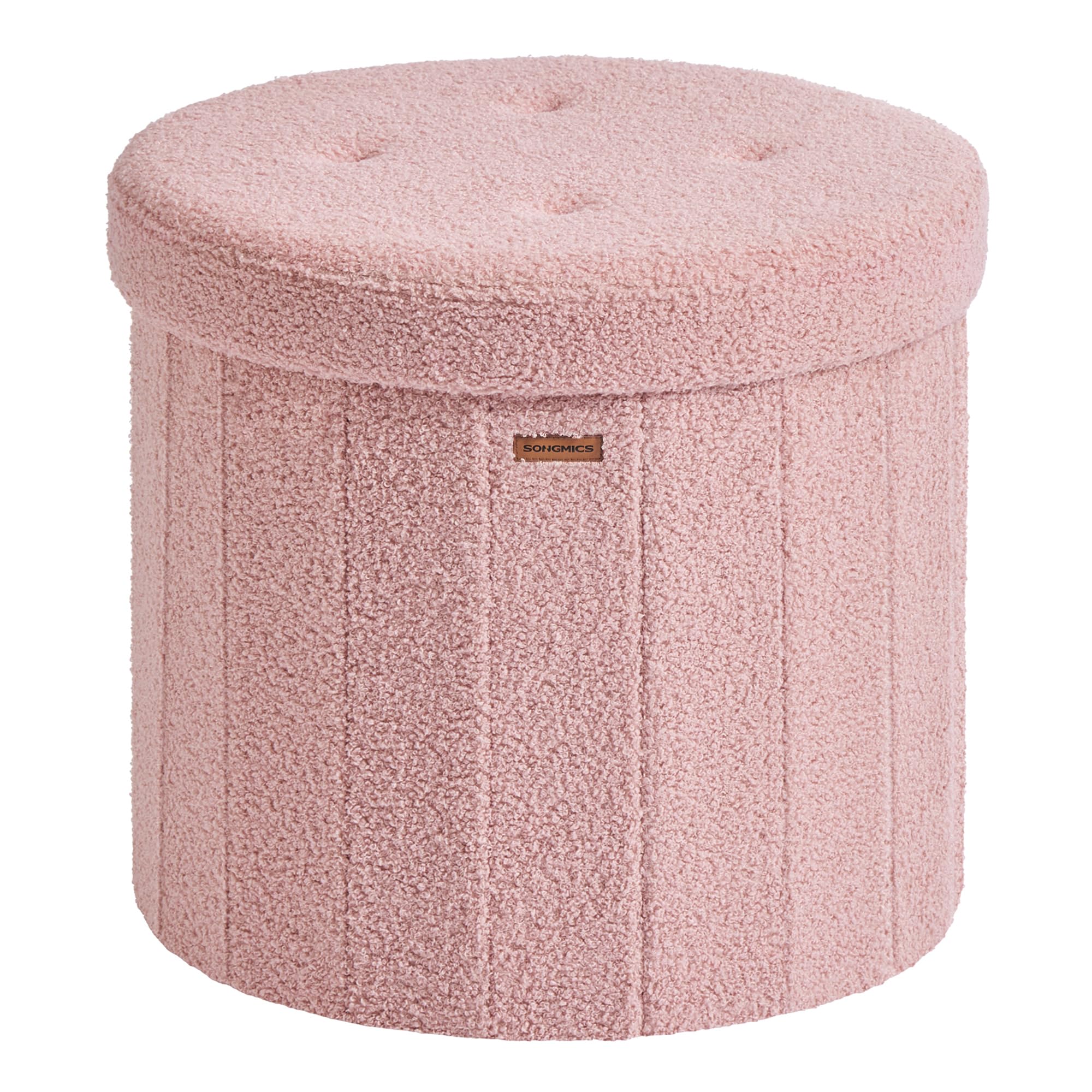 SONGMICS Mazie Colección - Banco Redondo, Taburete Reposapiés Plegable con Tapa Extraíble, Montaje Fácil, Puff de Peluche para Dormitorio, Sala de Estar, Entrada, Rosa Jalea LSF606R01