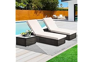 SoarFlash Wicker Pool Lounge Chairs with Adjustable Backrest and Coffee Table