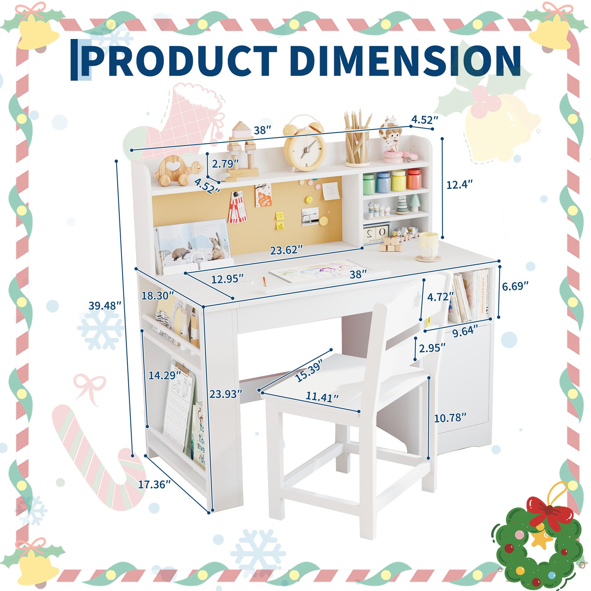 Kinderschreibtisch Set, Schülerschreibtisch Mit Stuhl, Neigbarer Tischplatte, Bücherständer, Schrank & Pinnwand, Ergonomischer Jugendschreibtisch Für 3-12 Jahre Kinder, Weiß