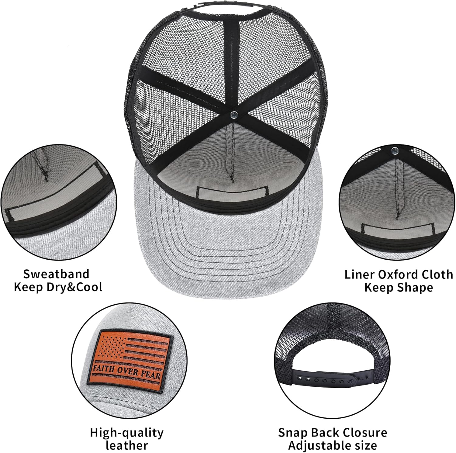 Trucker Hat Jesus & American Flag Baseball Cap for Men Women - Faith Over Fear, Fathers Day/Christmas/Birthday Gifts - Image 4