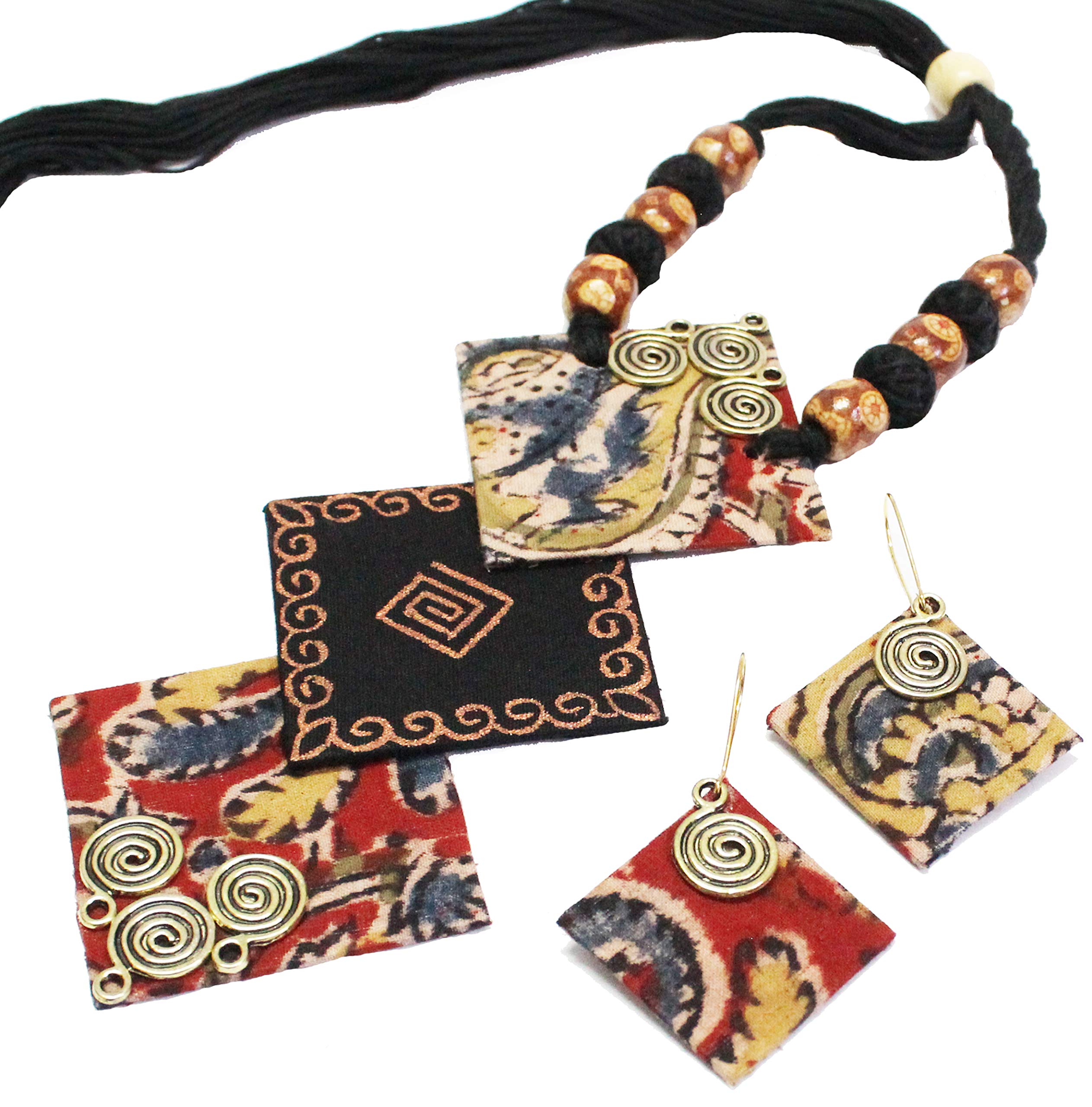 EKAM EK Kalamkari Design Lightweight Fabric Necklace Earrings Jewellery Set for Women (Black) (B08DHVH3RV) Amazon Price History, Amazon Price Tracker