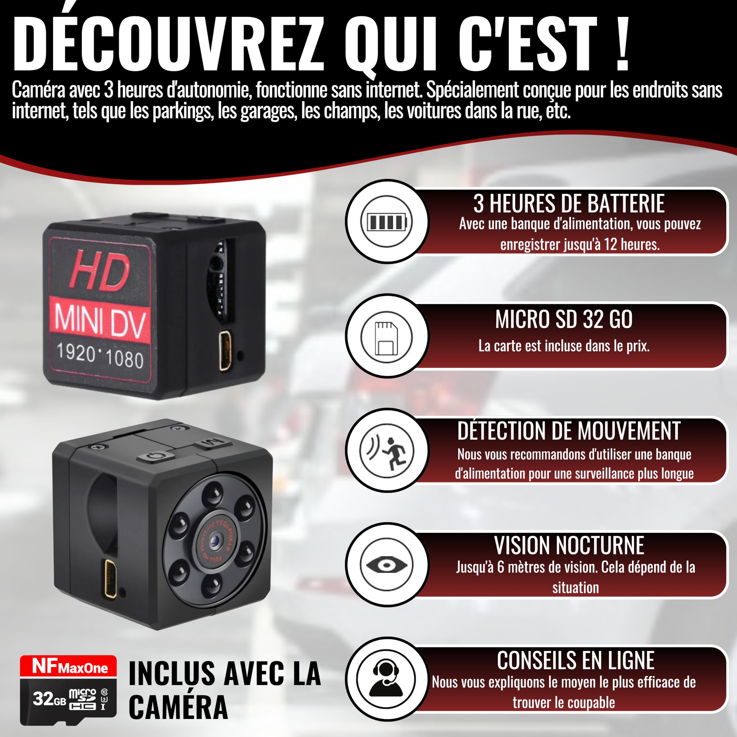 Mini Caméra Espion WiFi & Bluetooth - 1080P, Détection Mouvement, Vision Nuit, 64 Go Incluse - Idéale Maison & Sécurité