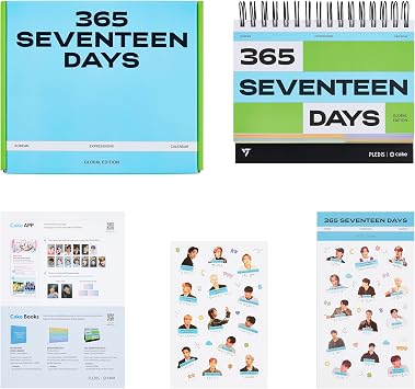 365 SEVENTEEN DAYS - Official Seventeen Merchandise, Daily Flip Calendar with Useful Korean Expressions Used by Seventeen, Perpetual Desk Calendar, Seventeen Photo Stickers Included, Kpop Merch, Seventeen Gift Idea, Perfect Gift for CARAT
