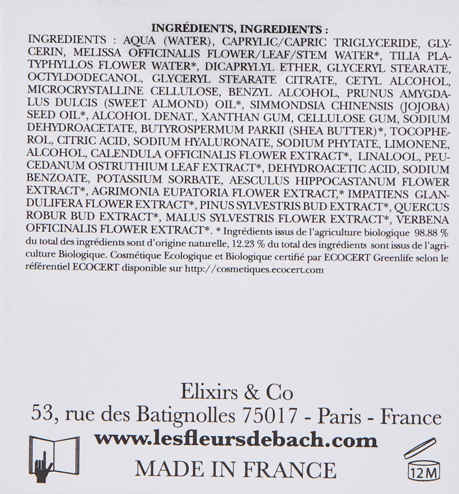 Elixirs & Co - Crème de Nuit Anti-Stress - Soin Pour Le Visage Aux Fleurs De Bach - Hydratant et Relaxant - Bien Etre, Détente, Sérénité - Pot 60 mL- Made In France