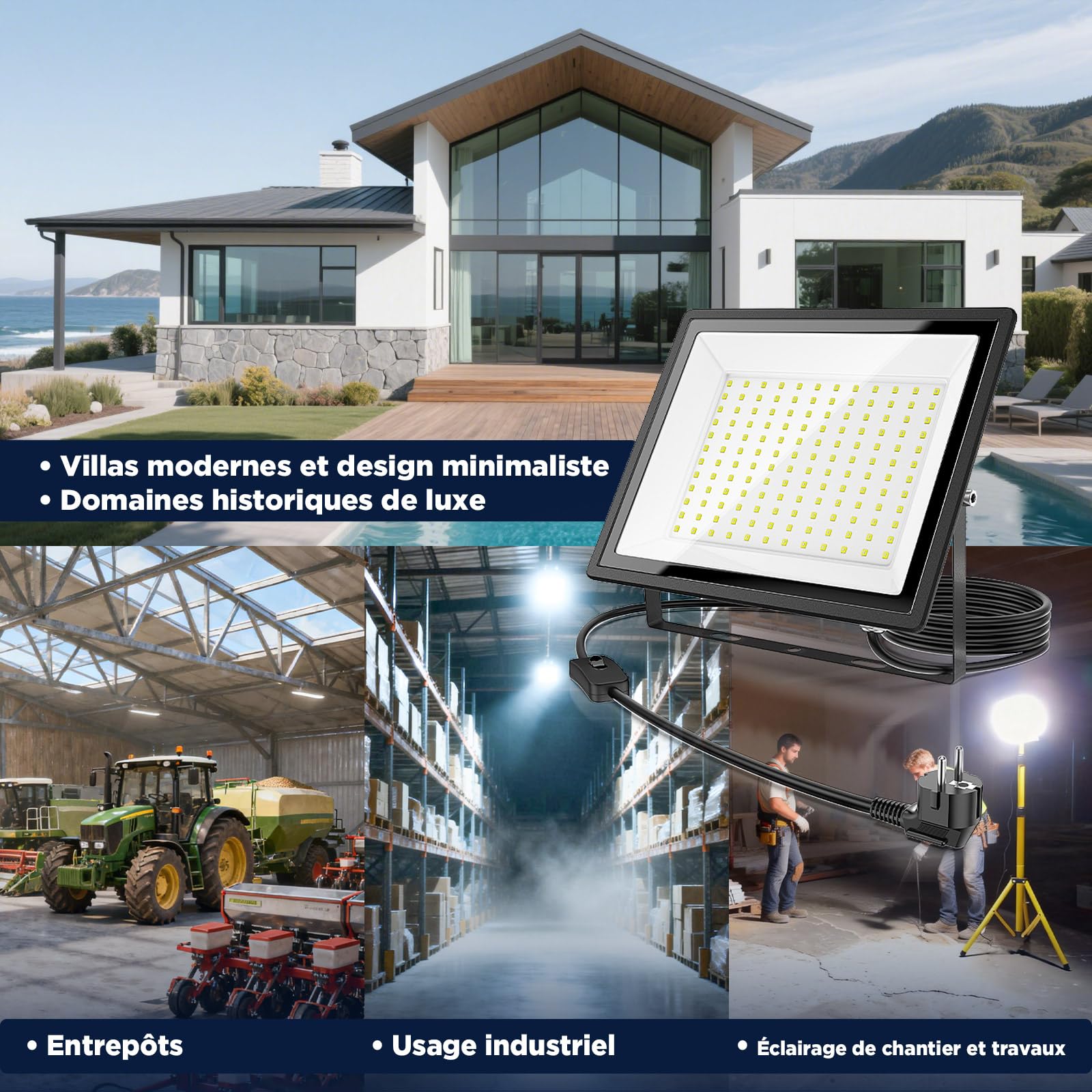 Projecteur LED 150W 16500LM 6500K, IP66 Étanche Extérieur, 160° Grand Angle, CRI 80-90, Aluminium Moulé sous Pression, Verre Trempé, Valve de Pression – Pour Jardin, Garage, Chantier, Terrasse(2 PACK)