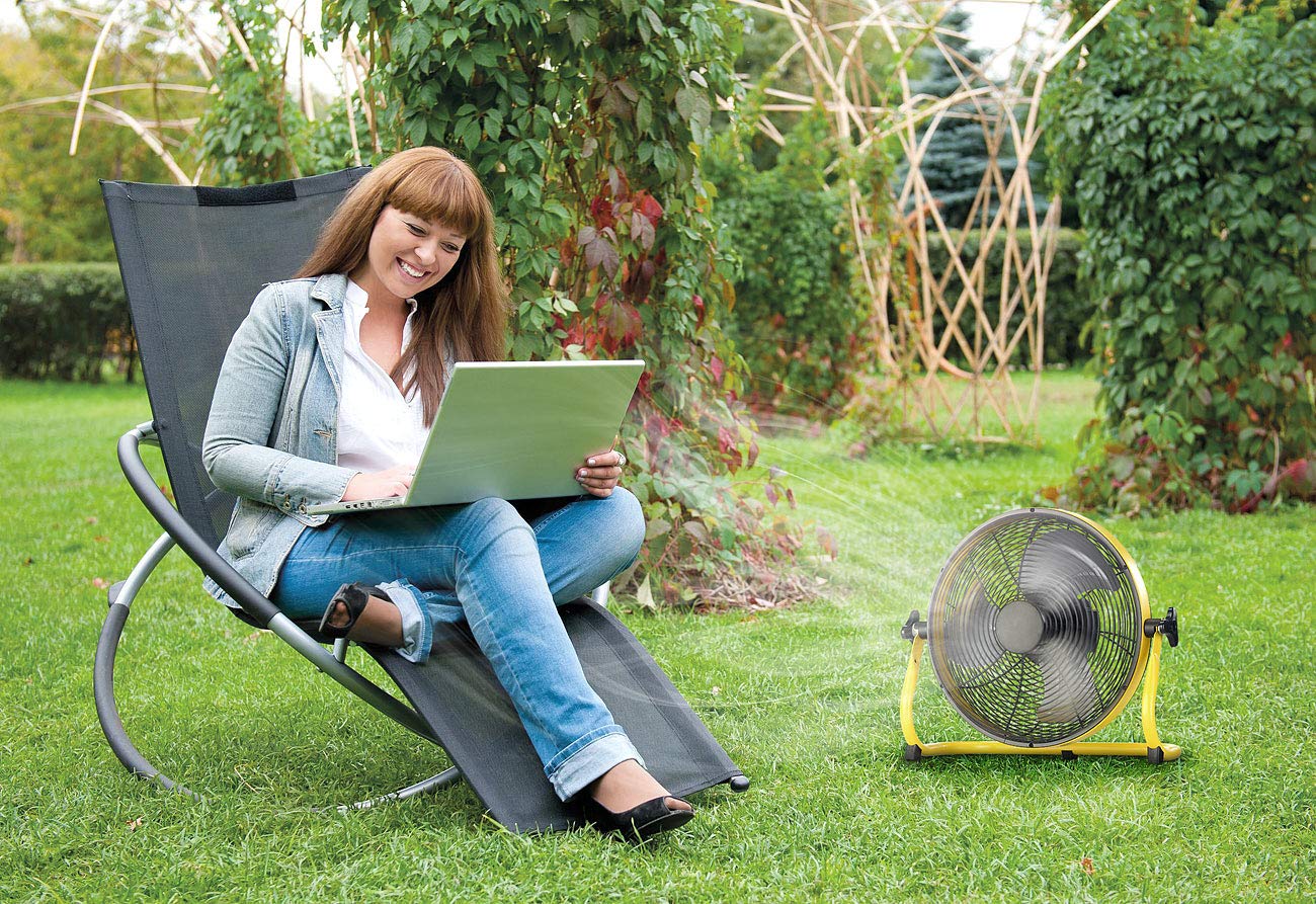 Sichler Haushaltsgeräte Ventilator Akku: Akku-Vollmetall-Bodenventilator, bis 1.200 U/Min., 30 cm, 15 Ah, IPX4 (Metallventilator, Ventilator für außen, Kühl)