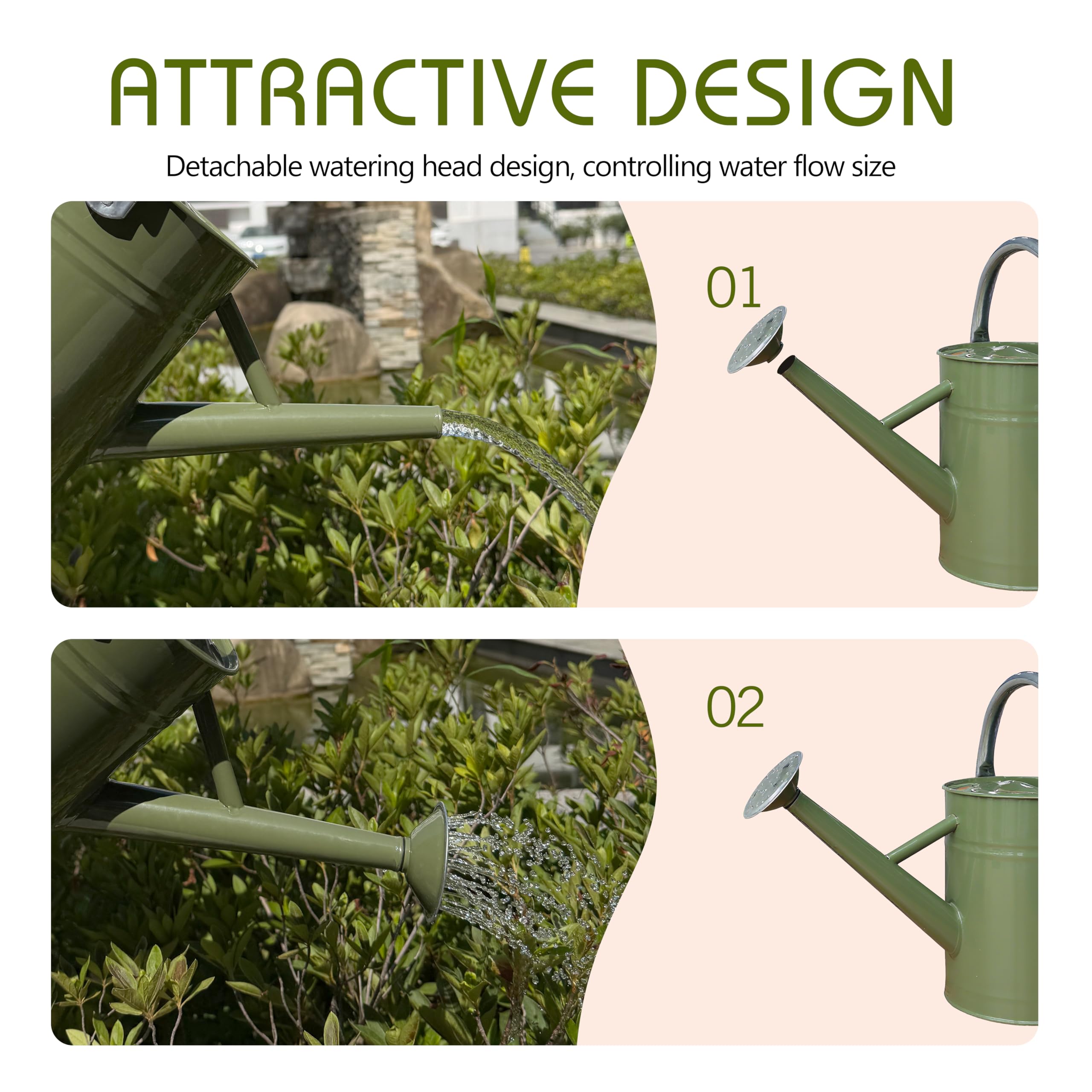 Arrosoir en métal de 2,5 l en acier inoxydable pour arrosage des plantes de jardin extérieur et intérieur (vert émeraude)