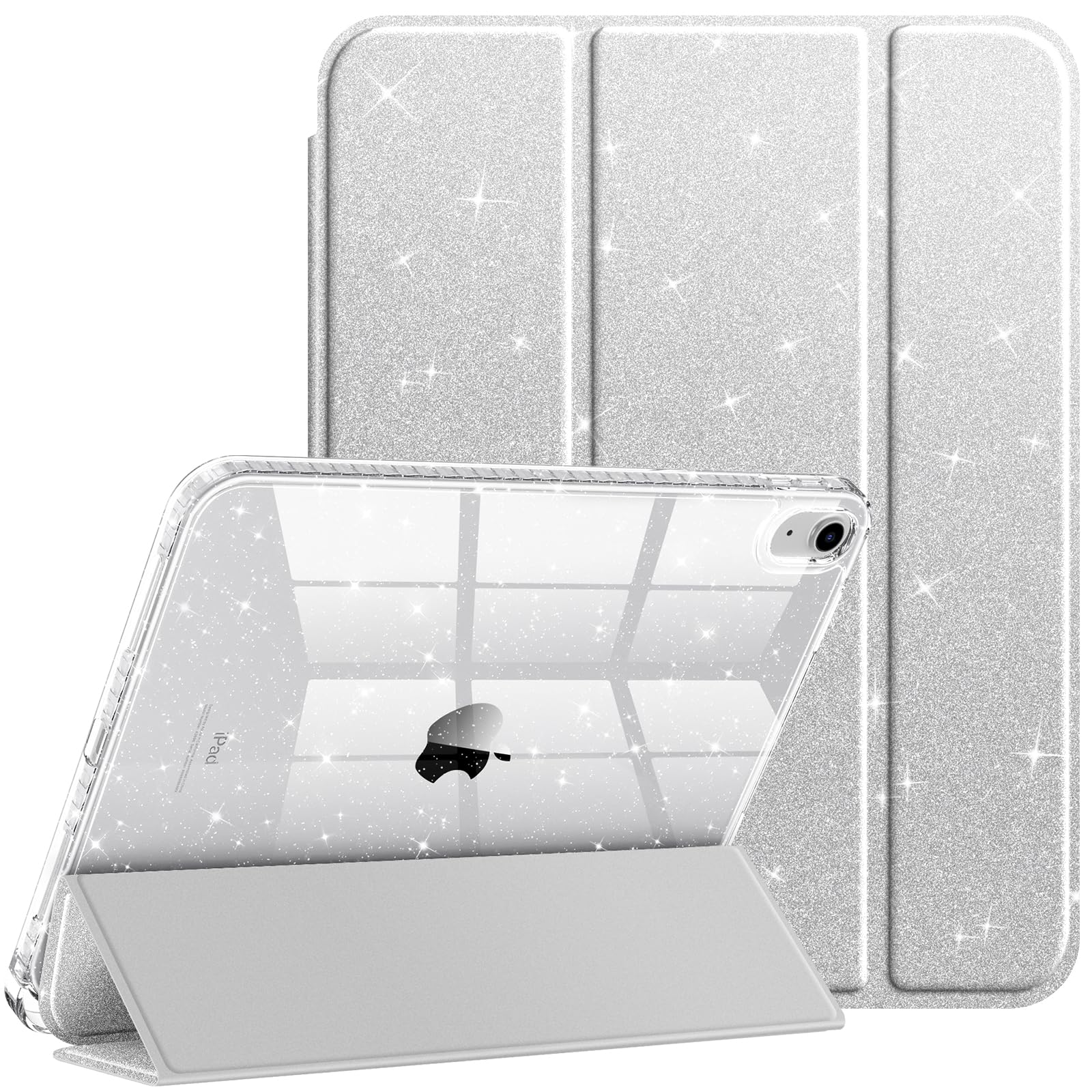 Fintie Glitzer Hülle für iPad 11./10. Generation (2025/2022 A16 Chip) mit Stifthalter - Transparente Dünne Schutzhülle, Stoßfest & Glitzer Klar Rückseite für Mädchen/Kinder‌, Sliber