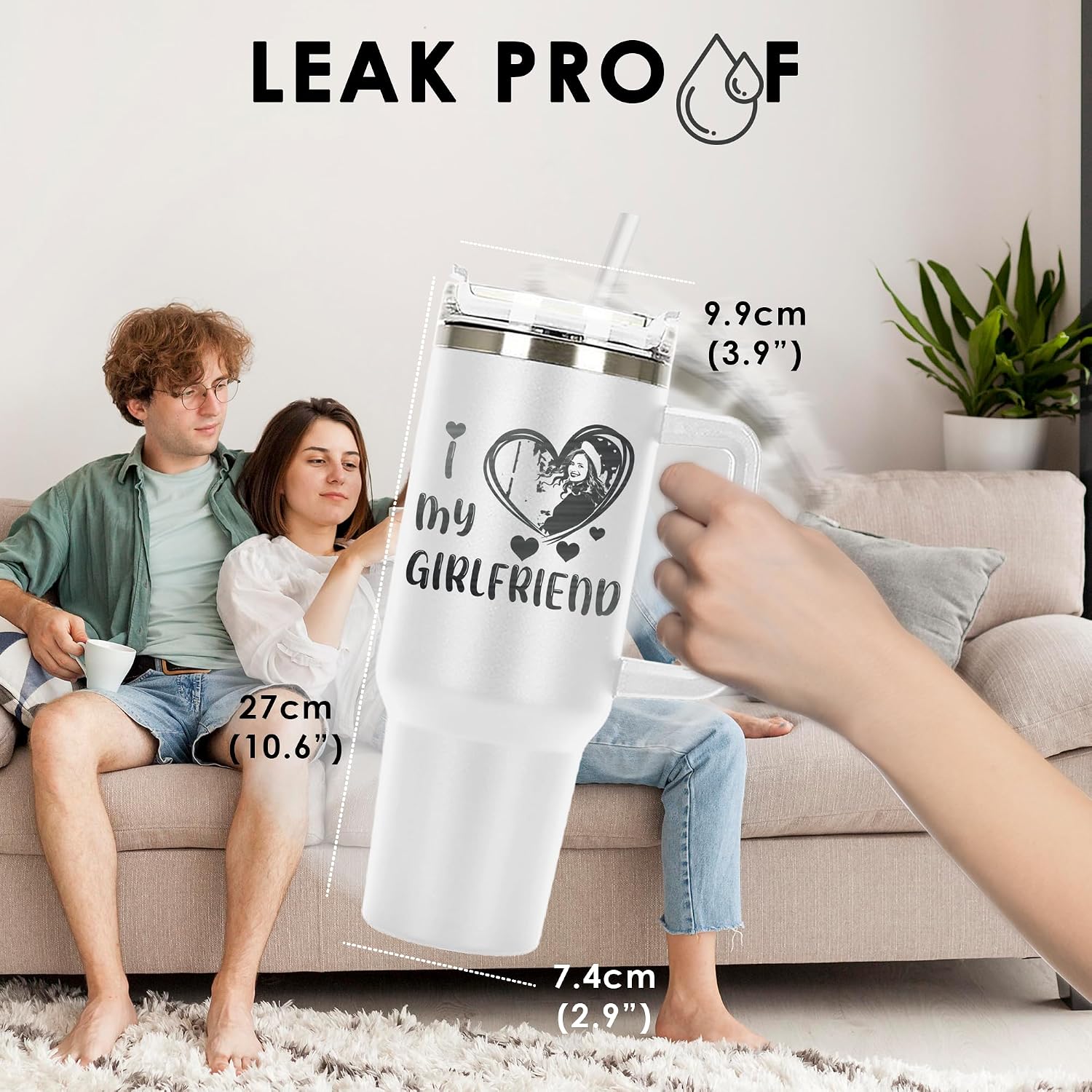 I love my Girlfriend Personalized Tumbler 40 oz Laser Engraved, Insulated Cup with Handle, Lid and Straw, Coffee Mug Camping Mug, Custom Tumbler for Her Birthday Gifts For Besfriend, Valentine's gifts