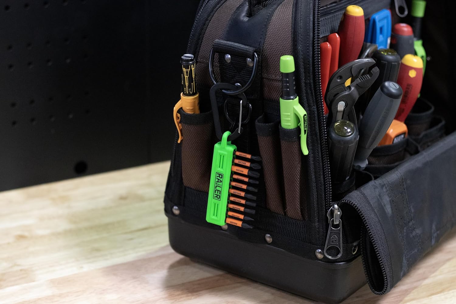 Railer Torx Bit Set - Premium S2 Steel 2 Inch Impact Driver 10-Piece 6 Star Bit Set With A Tool Storage Bit Holder & Carabiner (Hi-Vis Green Bitrail, Standard Bitrail)