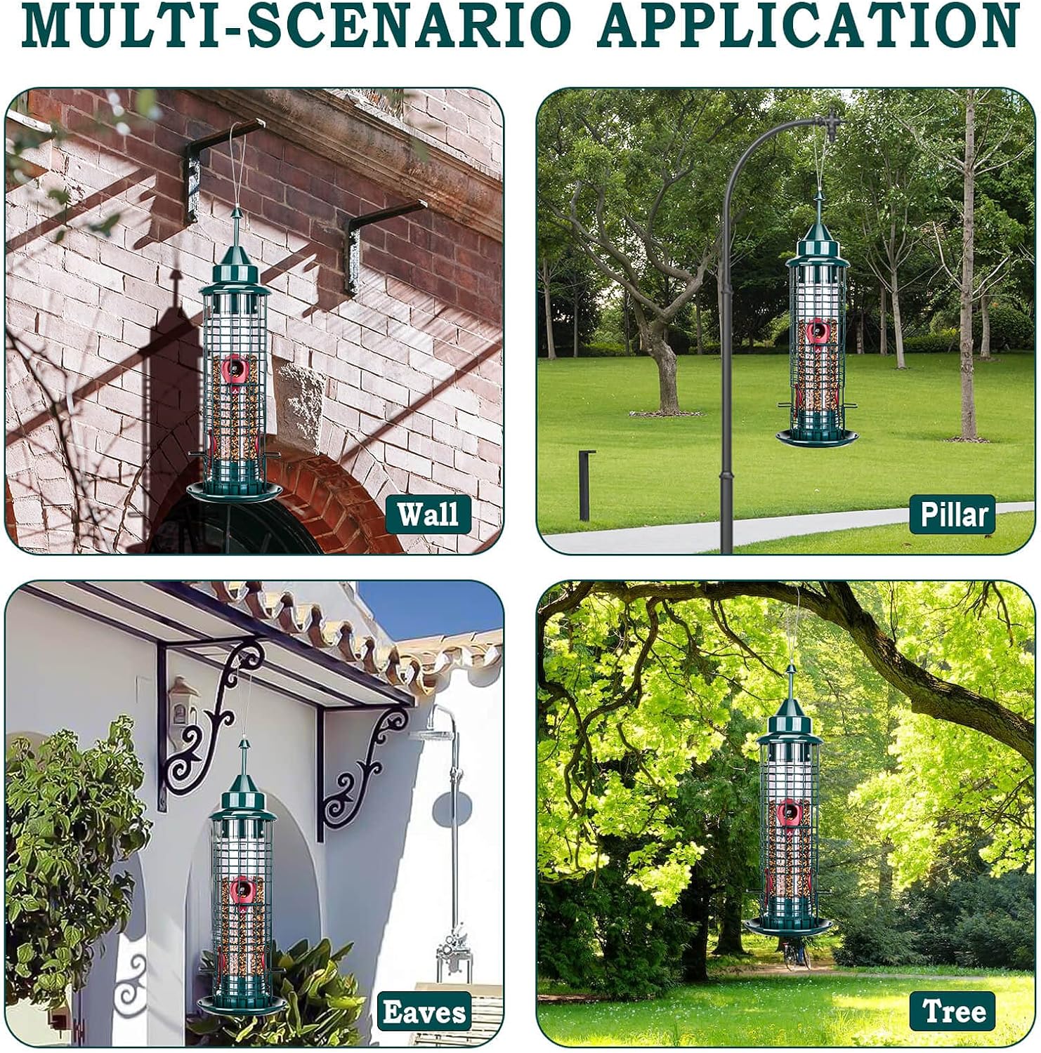 Hanging Bird Feeder,Bird Feeders for Outside, Bird Feeder with 4 Feeding Ports and Stand,Metal Tube Wild Bird Feeders for Garden Yard Decoration,1.5-Pound Seed Capacity [Upgrade] : Patio, Lawn & Garden