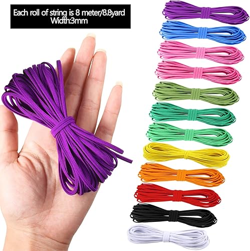 Miniatura 13 de WILLBOND 12 rollos de banda elástica colorida plegable, banda elástica resistente, banda plana de punto para costura, manualidades, puños de edredón