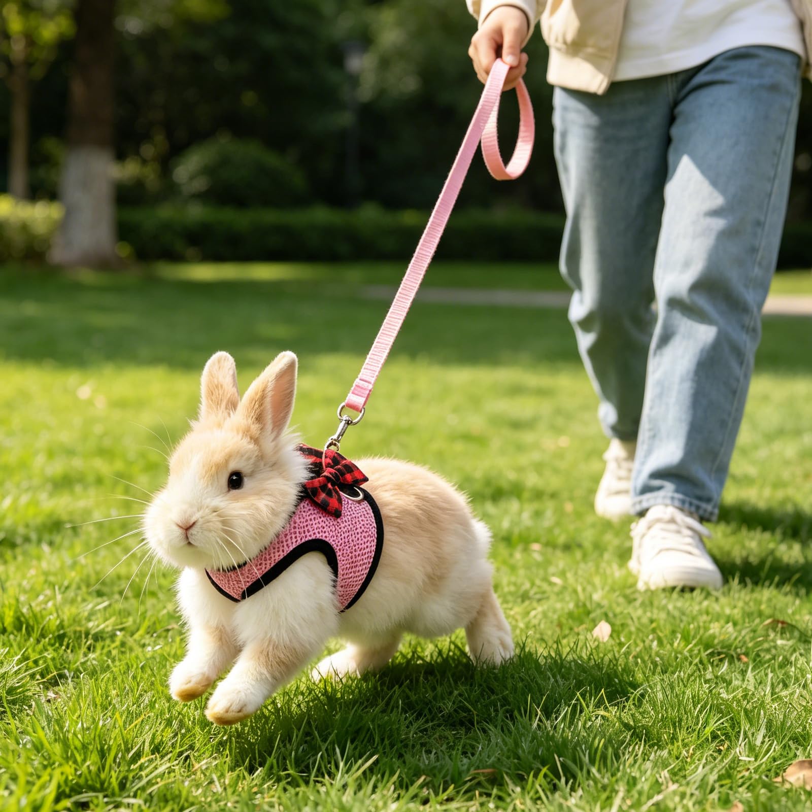 Harnais Pour Lapin Avec Nœud Rose Et Laisse, Harnais Lapin Doux Avec Laisse, Harnais Pour Lapin Avec Laisse Pour Petits Animaux, Accessoire