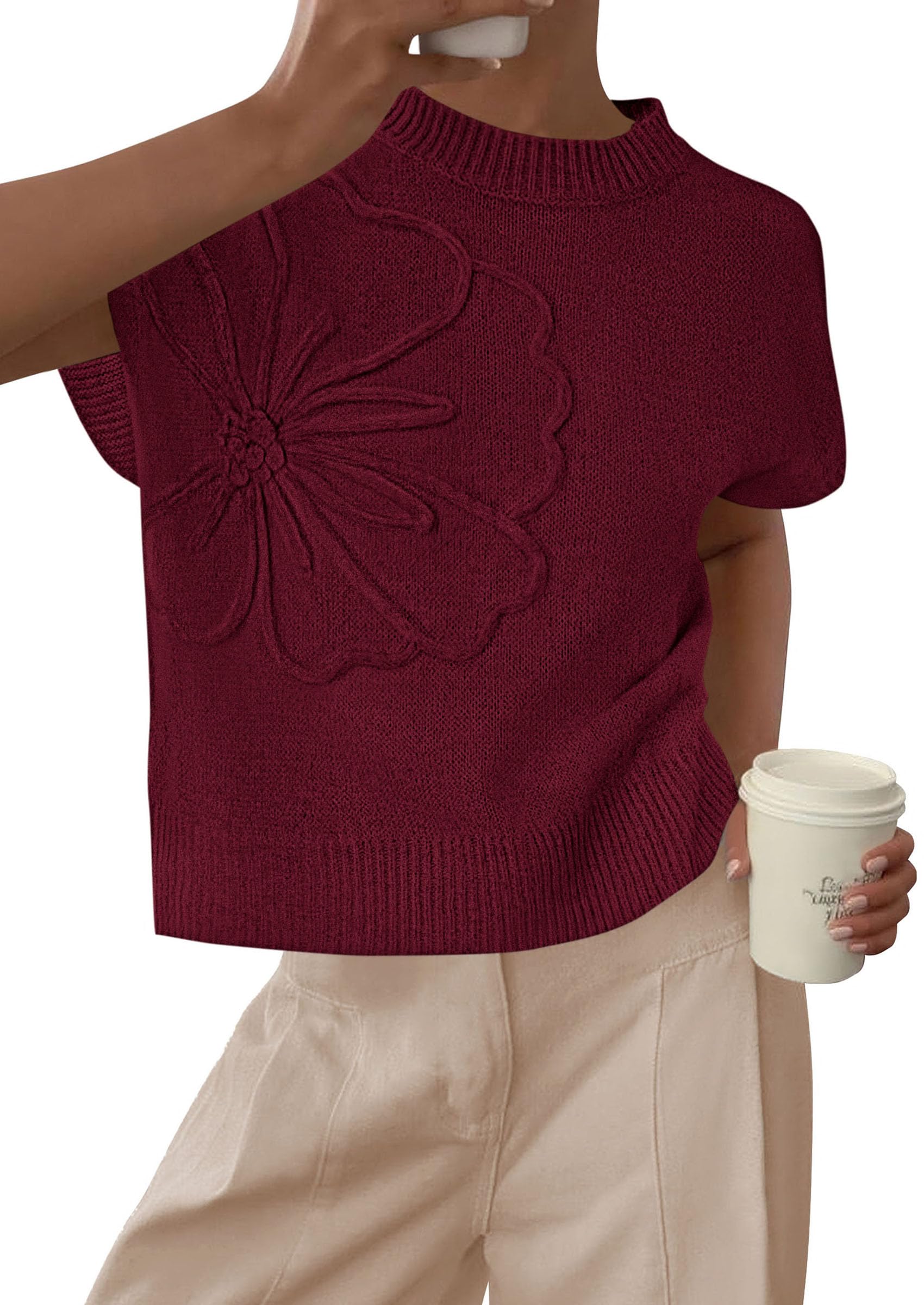 PRETTYGARDEN Womens 2026 Spring Sweater Vest Trendy Flower Knit Short Sleeve Cute Pullover Tank Tops Summer Fashion Clothing