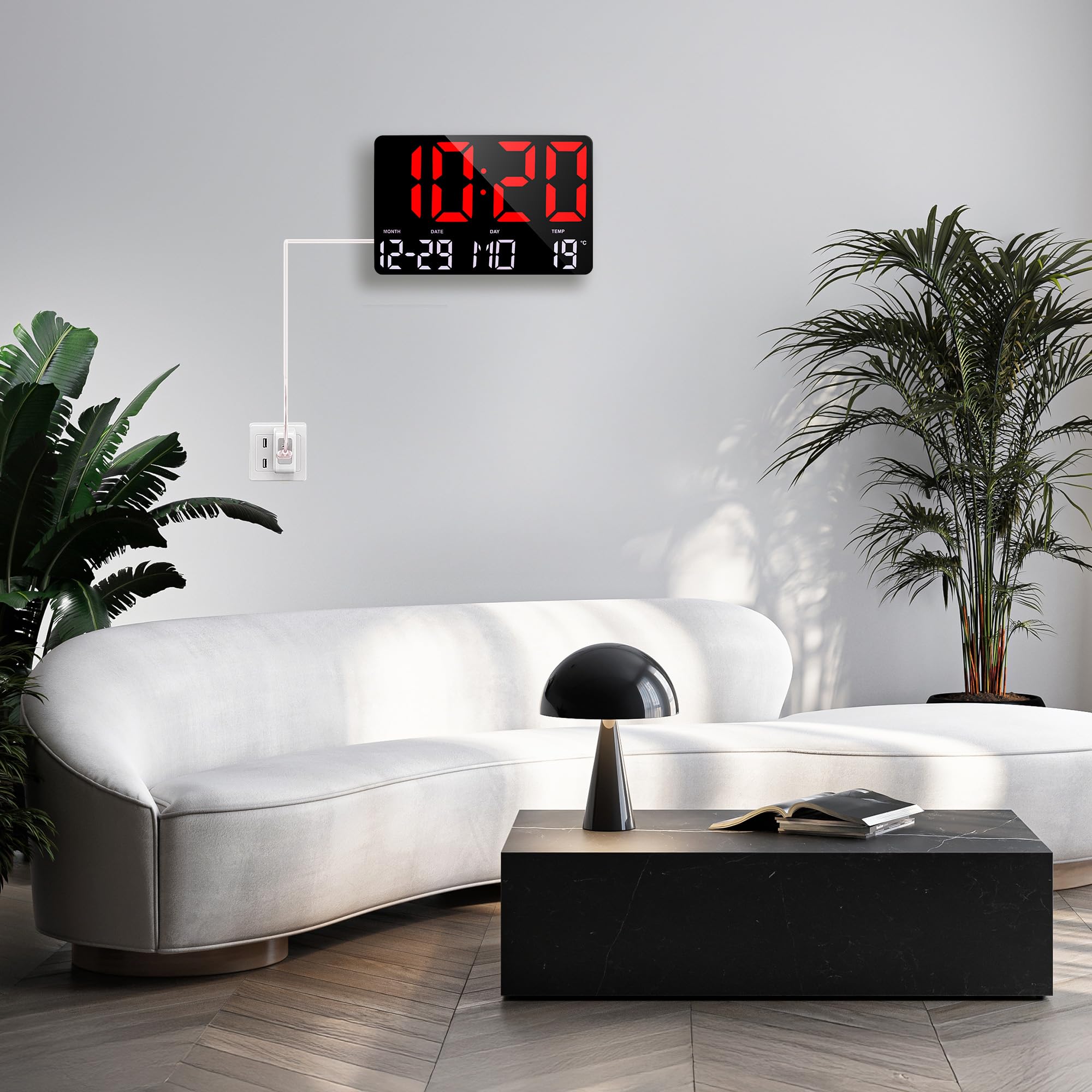 Lafocuse Orologio da Parete Digitale 12" LED Grande, Orologio da Tavolo Scrivania con Telecomando, Temperatura, Calendario, Sveglia, Snooze, 12/24 Ore per Cameretta Soggiorno Cucina Casa, Rosso