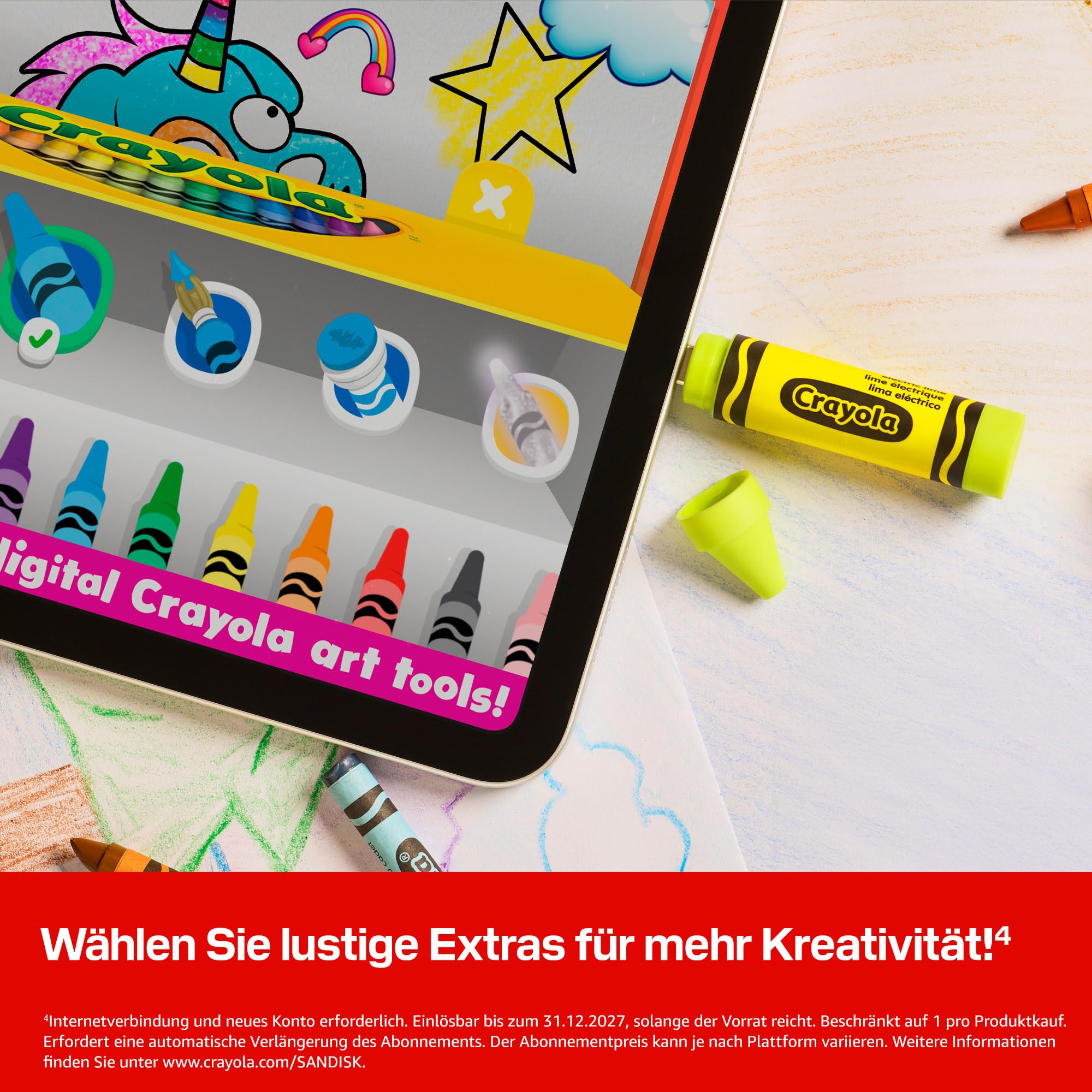 SANDISK Crayola USB-C Flash-Laufwerk 128 GB (bis zu 300MB/s lesen, USB 3.2 Gen 1, SANDISK app, für Smartphones, Tablets oder Computern mit Anschluss) Electric Lime