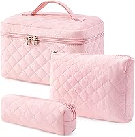Vista 37 de HBselect Bolsa de Maquillaje Acolchada, 3 Piezas de Gran Bolsa de Maquillaje de Viaje de Algodón, Linda Bolsa de Maquillaje Floral Coquette, Bolsa