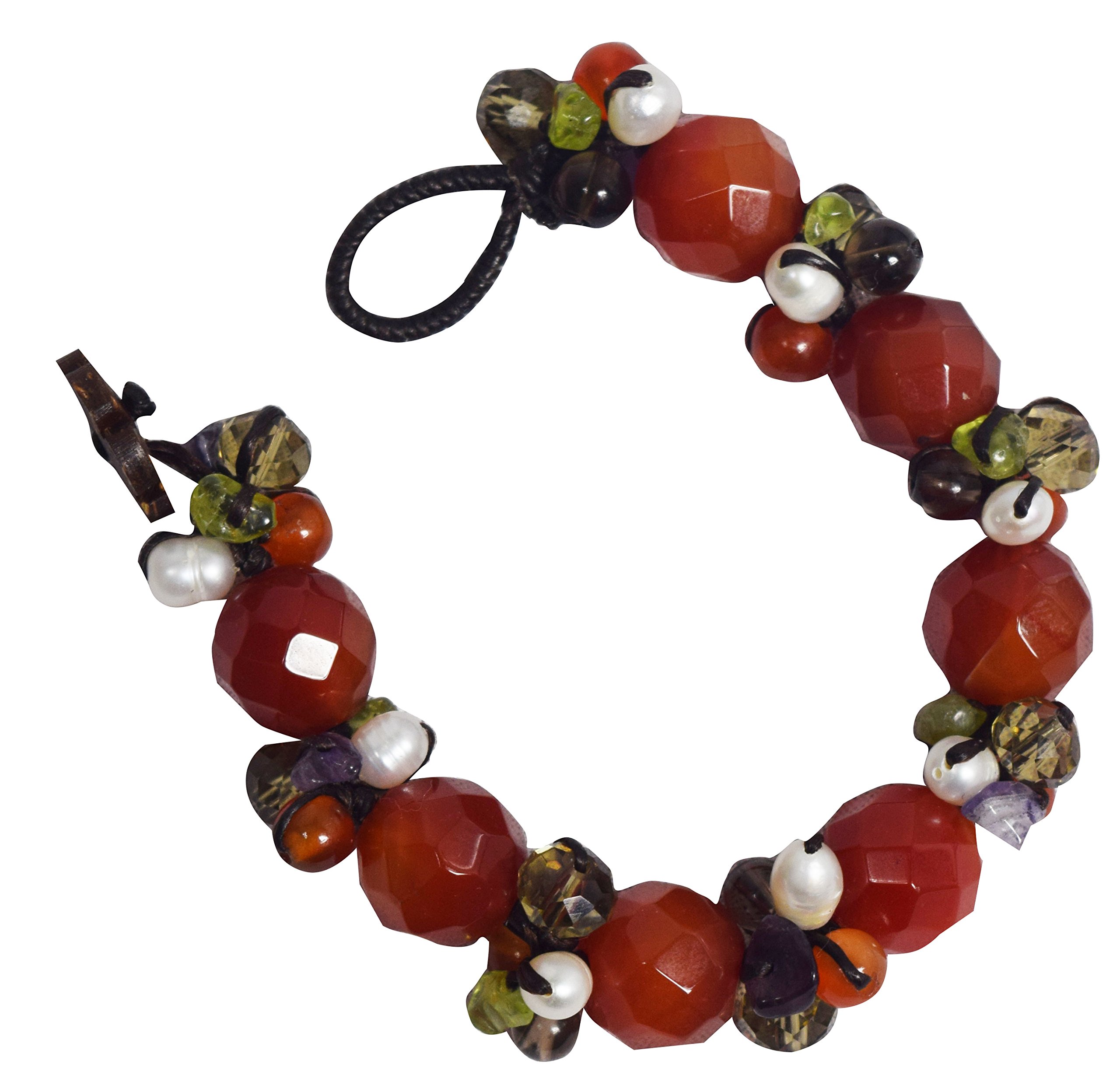 Gems Couture Jewelry Colorful Multi GemStone & Pearl Bead Toggle Clasp Bracelet
