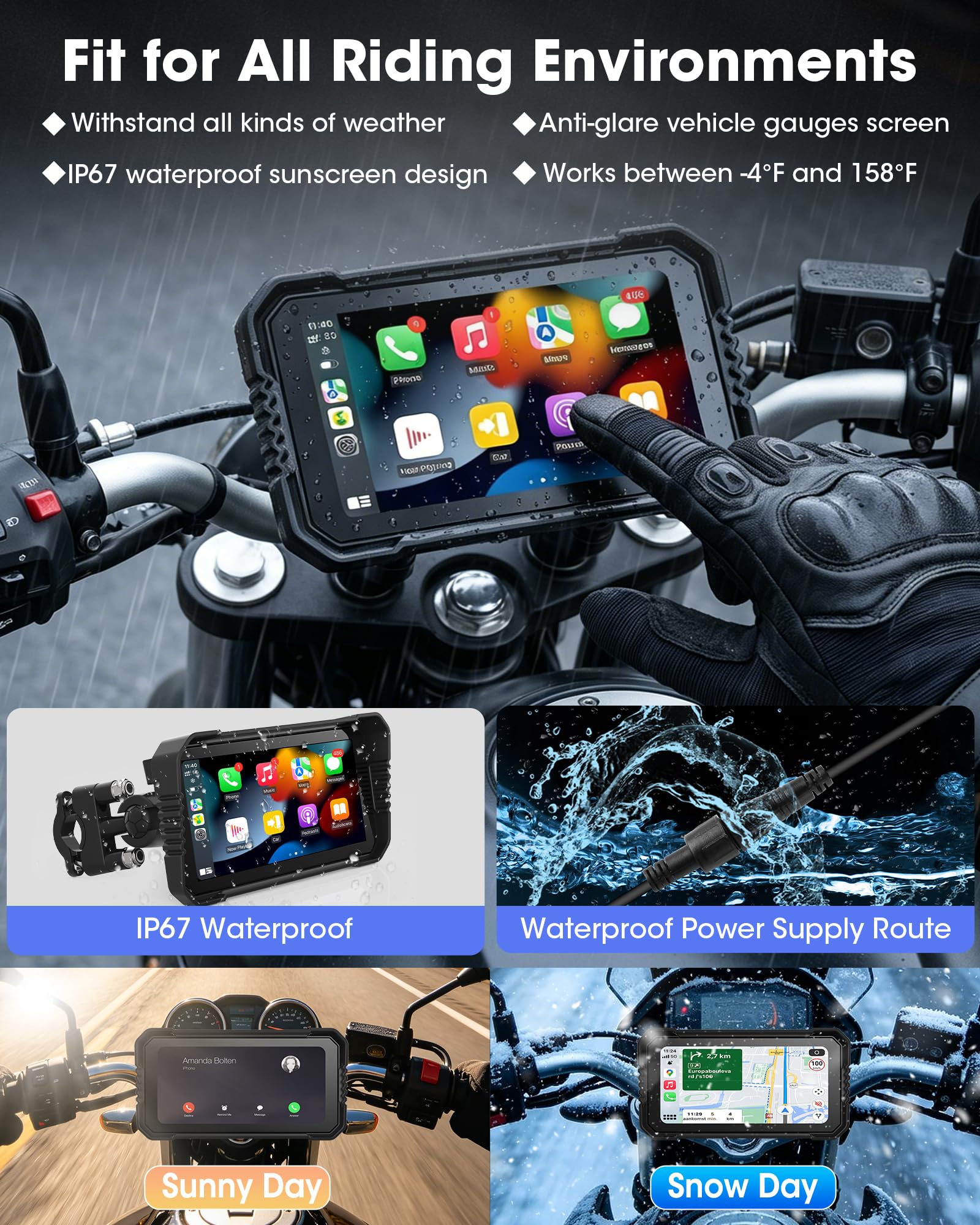 Installation Rapide Écran Carplay pour Motos BMW Écran Tactile 6,25 Pouces | Compatible avec CarPlay et Android Auto Entièrement étanche, Navigation GPS, Double Bluetooth, Plug-and-Play
