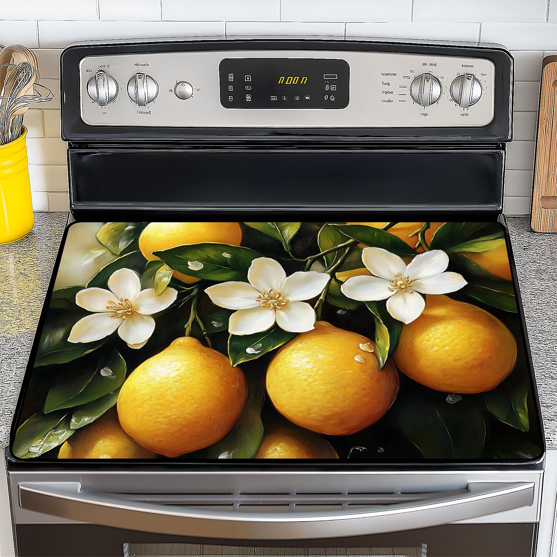 Stove Top Cover for Electric Stove,Glass Stove Top Cover, Heat Resistant Glass Cooktop Cover, Stovetop Protector, Kitchen Decor, Dish Drying Mats Cover for Ceramic Washer Top 28.5x20.5 inch