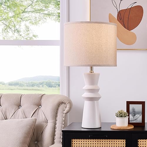 Miniatura 2 de Juego de 2 lámparas de mesa de cerámica blanca de 24.75 pulgadas, juego de 2 lámparas blancas minimalistas modernas para sala de estar, dormitorio y