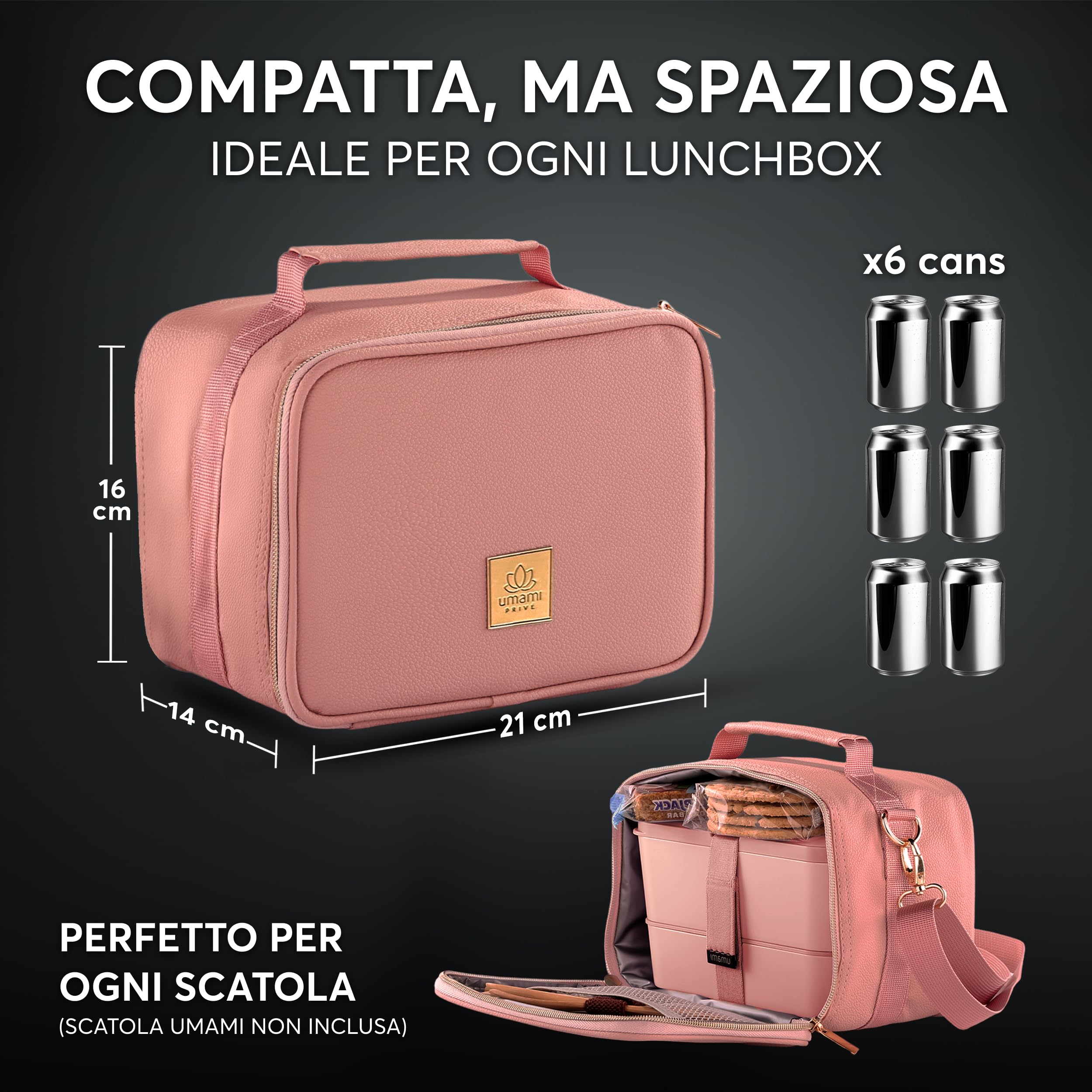 Umami borsa termica porta pranzo premium, ideale per picnic o pranzo in ufficio borsa frigo piccola o porta pranzo termico compatto perfetta come borsa frigo ufficio o lunch bag, Rosa Selvaggio