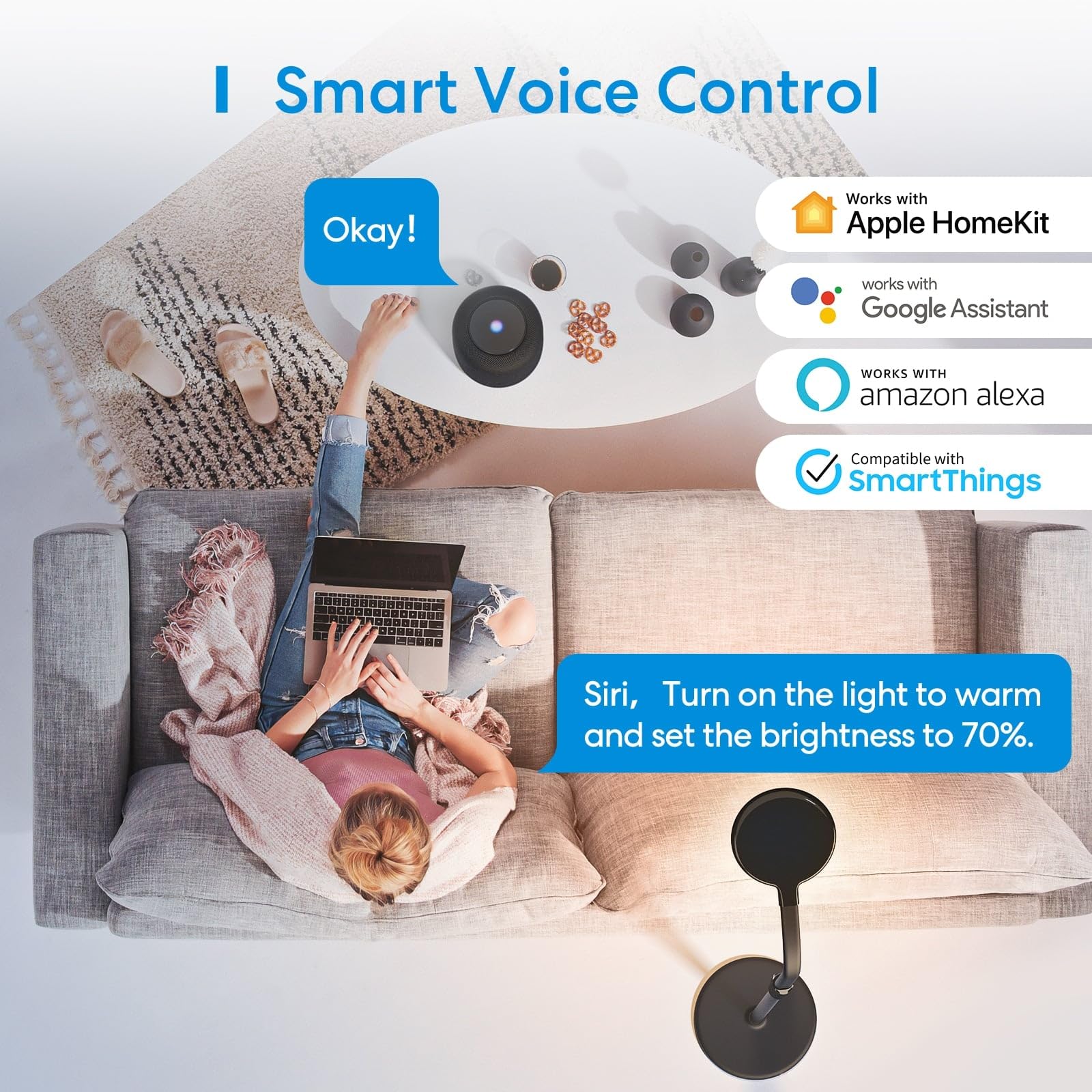 Meross Smart Dimmbare LED Stehlampe mit Sprachsteuerung, App Steuerung, Fernbedienung, 3-in-1 Stehleuchte für Wohnzimmer, Schlafzimmer, Kompatibel mit HomeKit, Alexa, Google and SmartThings, Schwarz